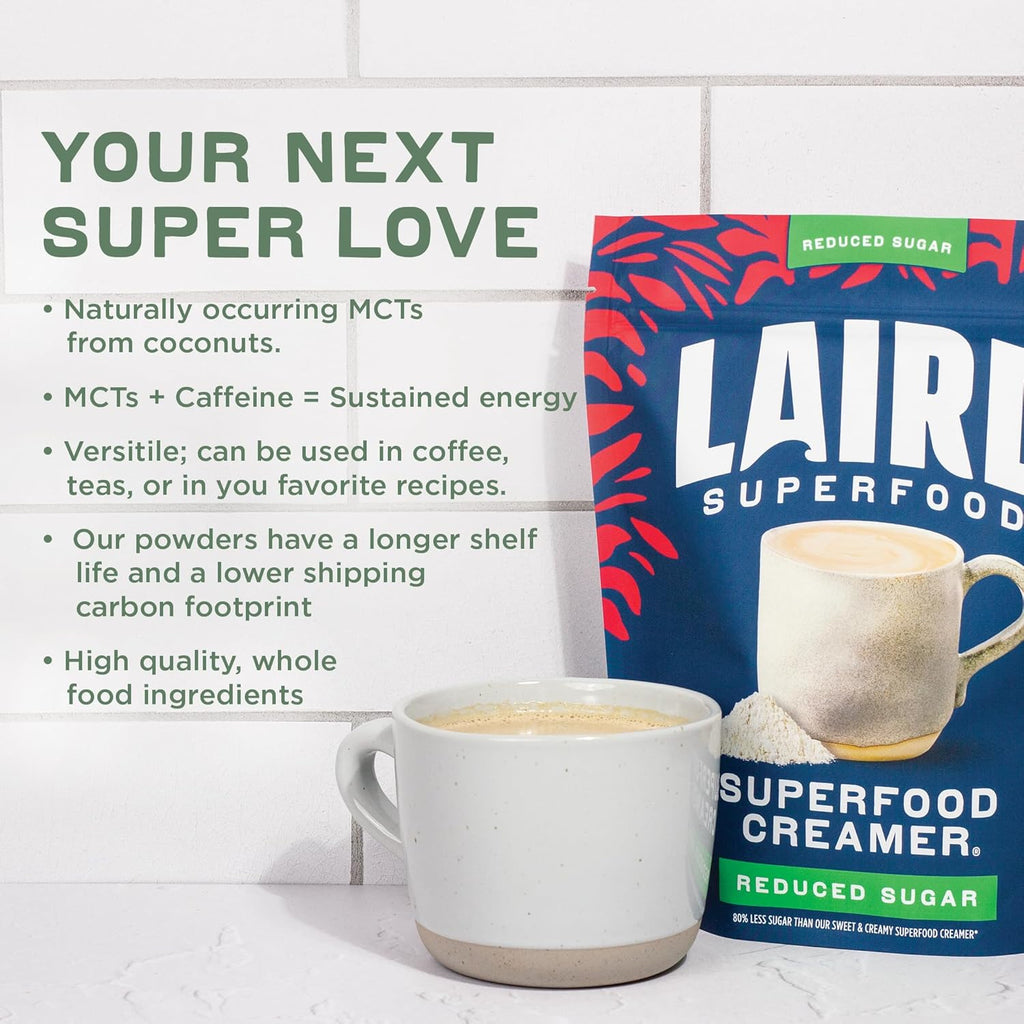 Laird Superfood Non-Dairy Coconut Powder Creamer - Sweet & Creamy + Adaptogens - Superfood Creamer with Functional Mushrooms - Non-GMO, Vegan, 8 oz. Bag, Pack of 1