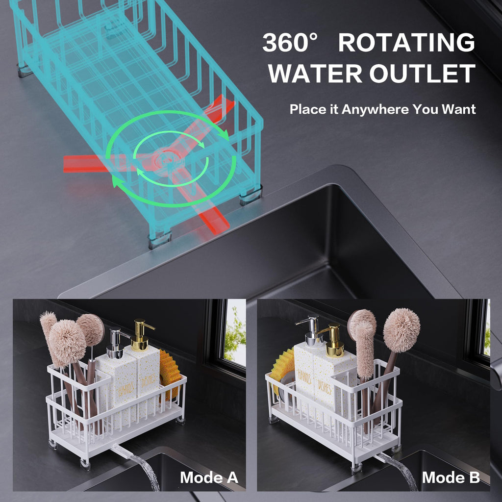 Cisily Juego de dispensador de jabón de cocina con organizador para fregadero, botella de vidrio de 12 onzas, dispensador de jabón para manos y platos con soporte para esponja, accesorios organizadores de fregadero de cocina de acero inoxidable negro