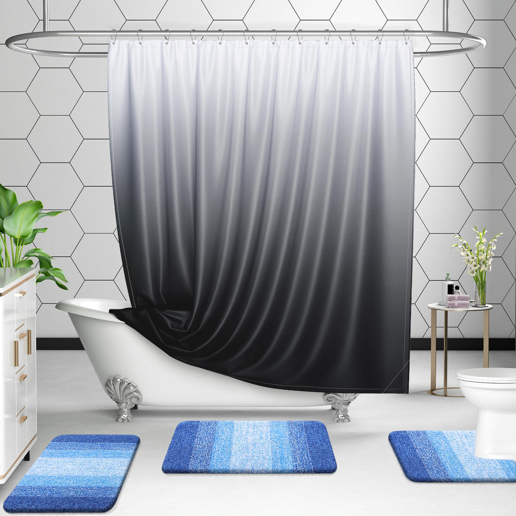 OLANLY Bathroom Rugs Sets 4 piece, Soft Microfiber Absorbent Bath Mat, U-Shaped Contour Toilet Mat and Toilet Lid Cover, Quick Dry, Machine Washable, Toilet Cover and Rug Set for Bathroom, Grey