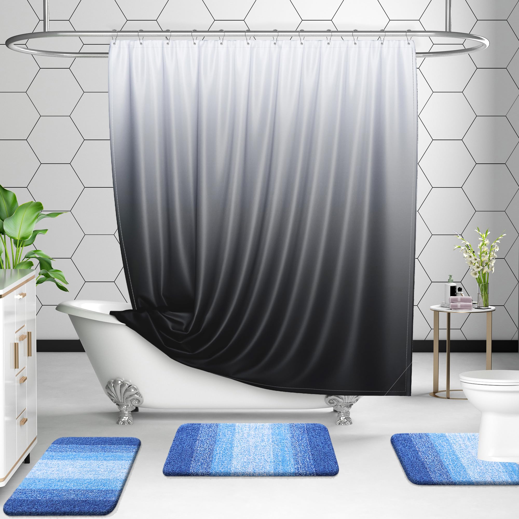 OLANLY Bathroom Rugs Sets 4 piece, Soft Microfiber Absorbent Bath Mat, U-Shaped Contour Toilet Mat and Toilet Lid Cover, Quick Dry, Machine Washable, Toilet Cover and Rug Set for Bathroom, Grey