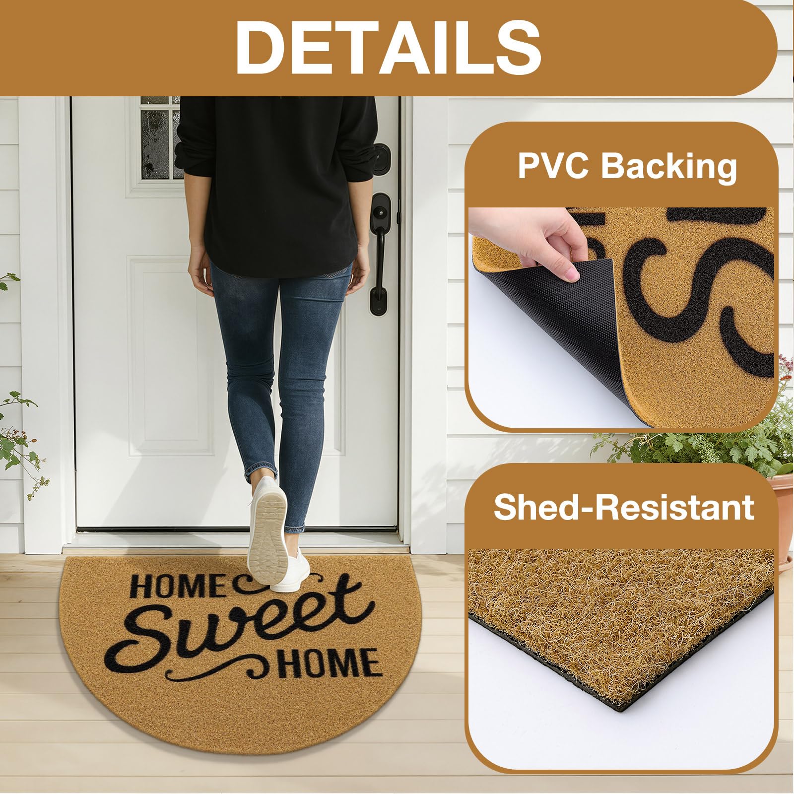 OLANLY Front Door Mat, Low Profile Doormat, Stain and Fade Resistant, Easy to Clean, for Indoor and Outdoor Entrances, Patio Porch or Entryway, Brown (30x17 Inch, Home Sweet Home)