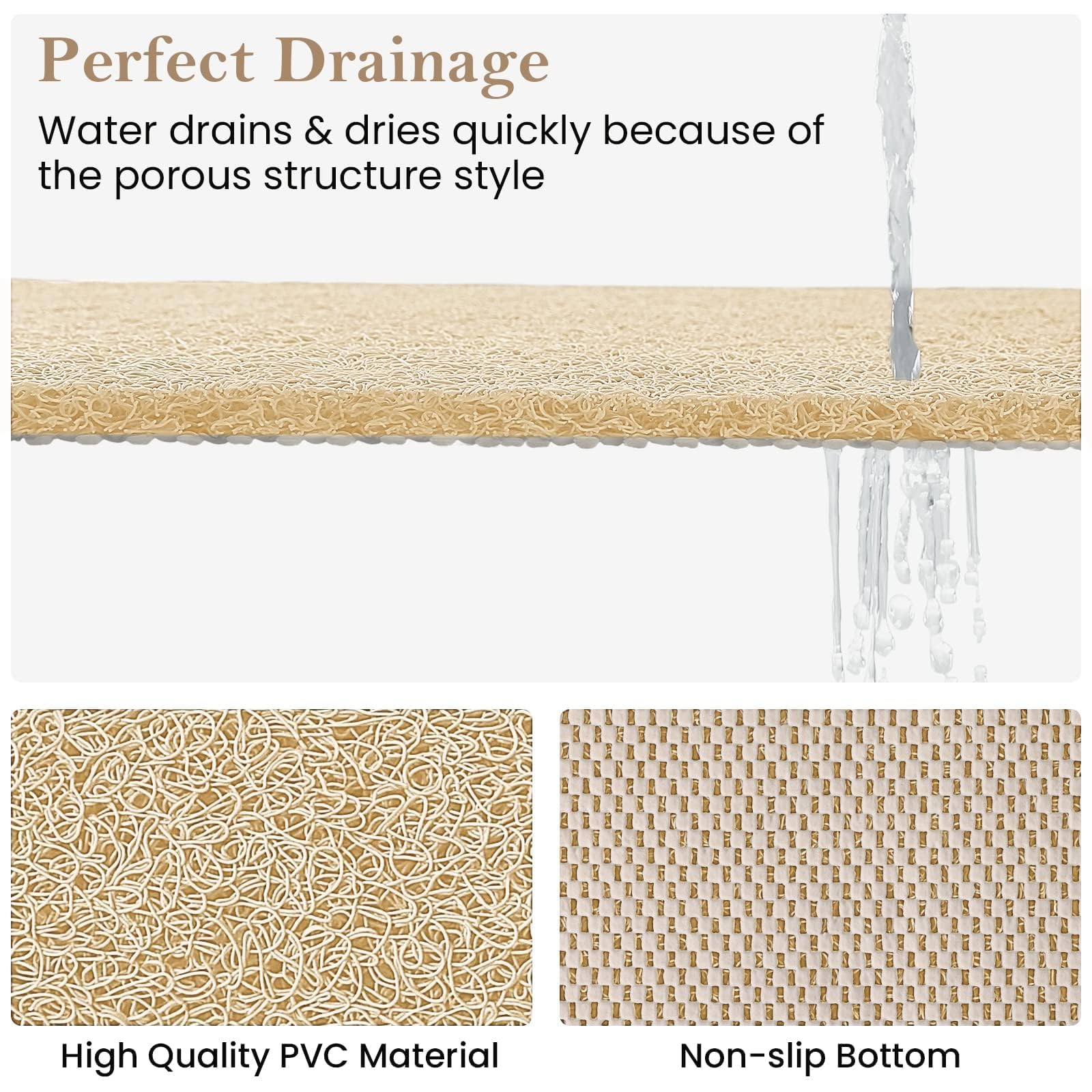 PVC Loofah Shower/Bathtub Mat Non-Slip, 24x16 inch, Soft Tub Mat with Drain, for Tub and Bathroom,Quick Drying,Grey