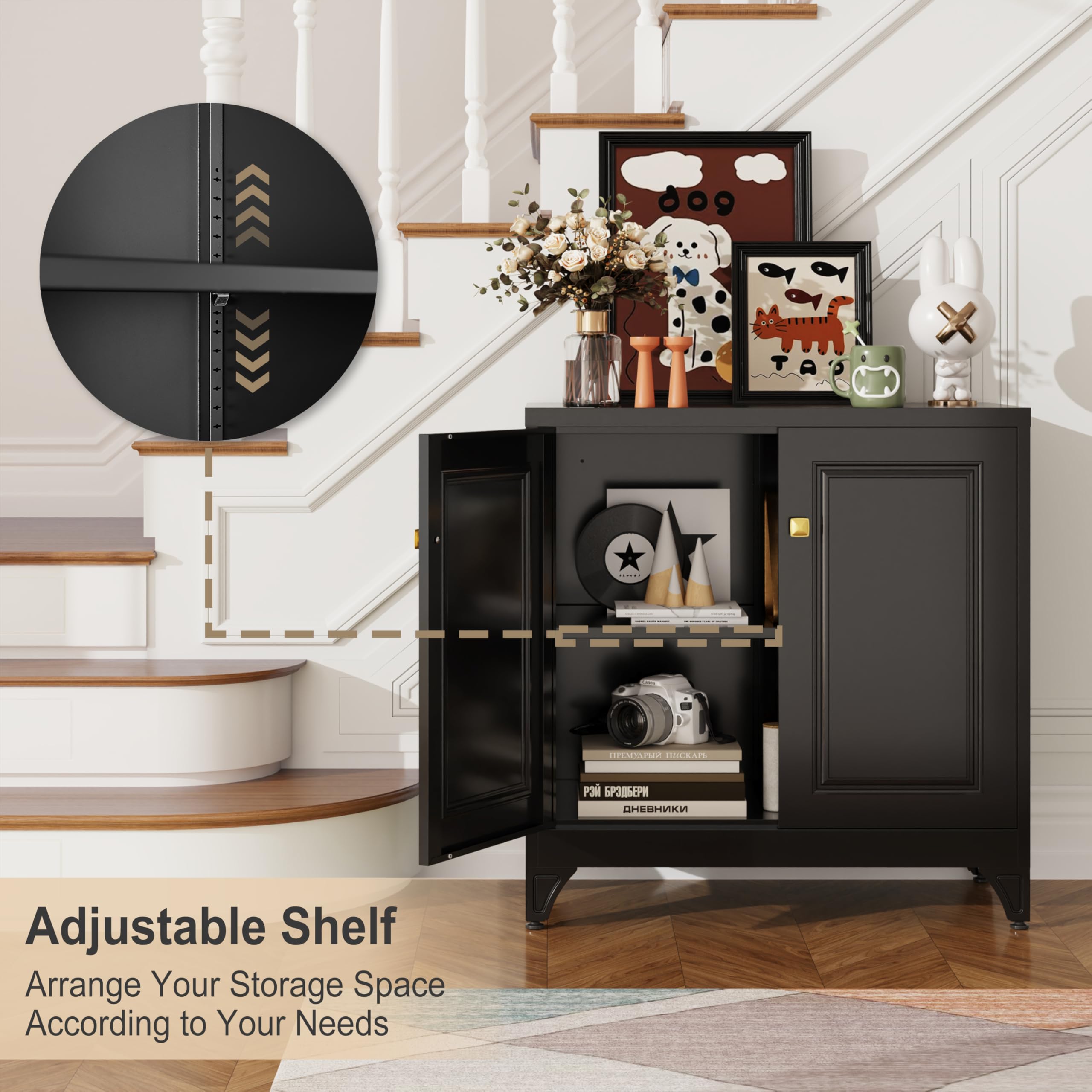 75" Tall Metal Kitchen Storage Cabinet,White Kitchen Pantry Storage Cabinet with Doors and 4 Adjustable Shelves,Utility Cabinet for Living Room,Garage,Dining Room and Office,Assemble Required