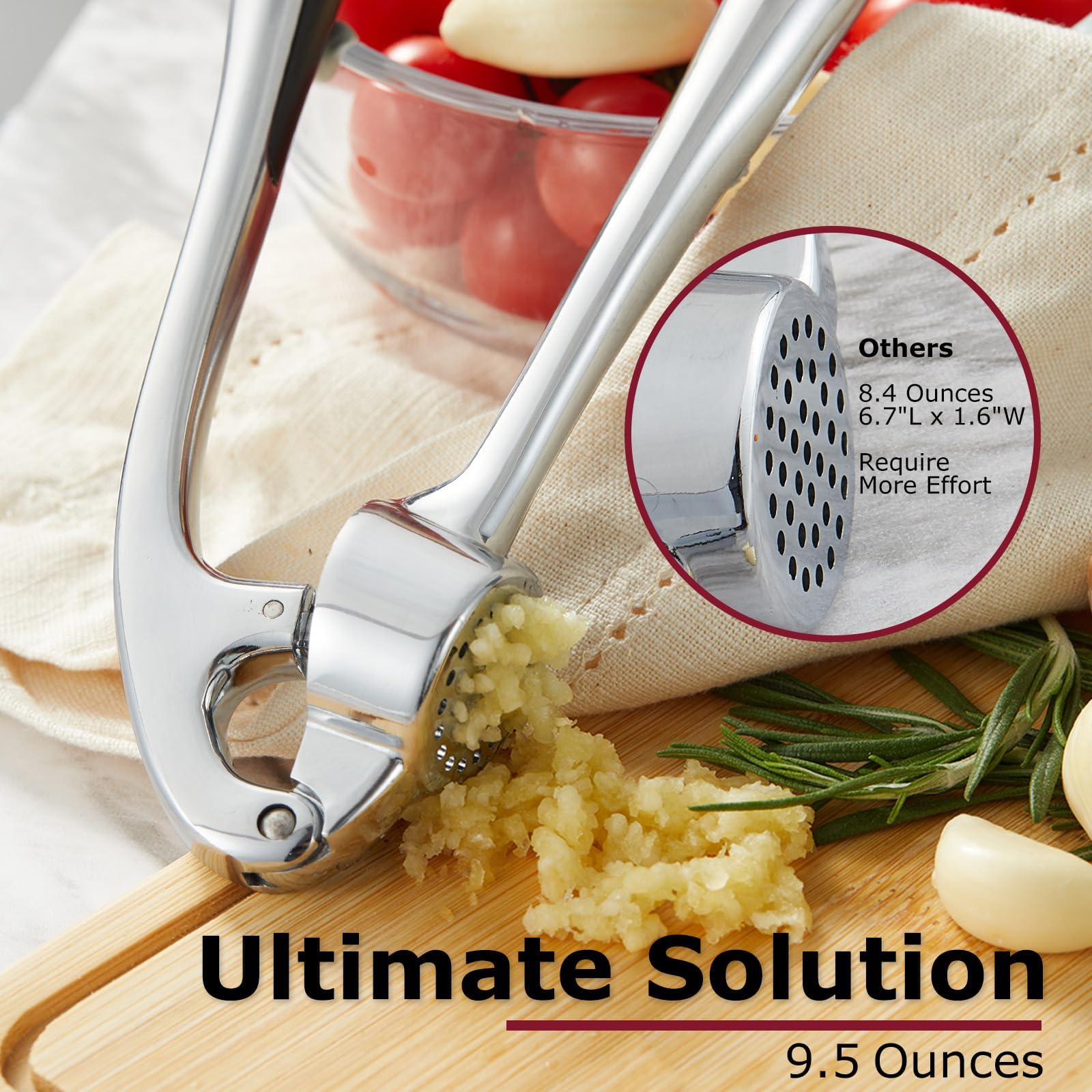 Kitessensu High Effective Garlic Press With Studs, Heavy Duty Garlic Mincer, Easy to Squeeze and Clean, Rust Proof & Dishwasher Safe, Ginger Crusher- Imperial Silver