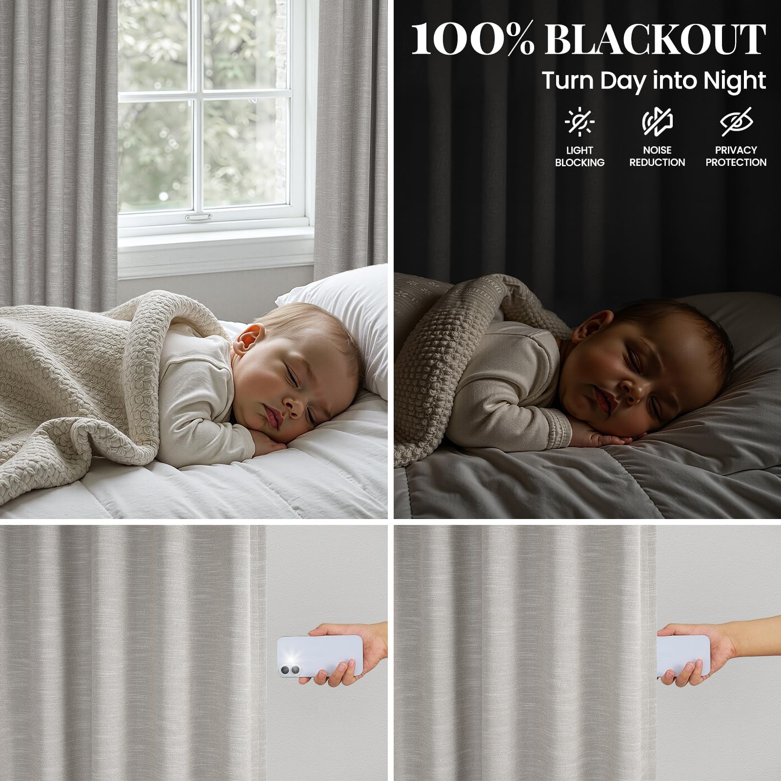 Topfinel 84 Inch Long Natural Blackout Curtains for Bedroom Livingroom, Farmhouse Back Tab Pinch Pleated Drapes for Track System,Neutral Linen Ambiance & Privacy Drapes Natural 52" W*84" L