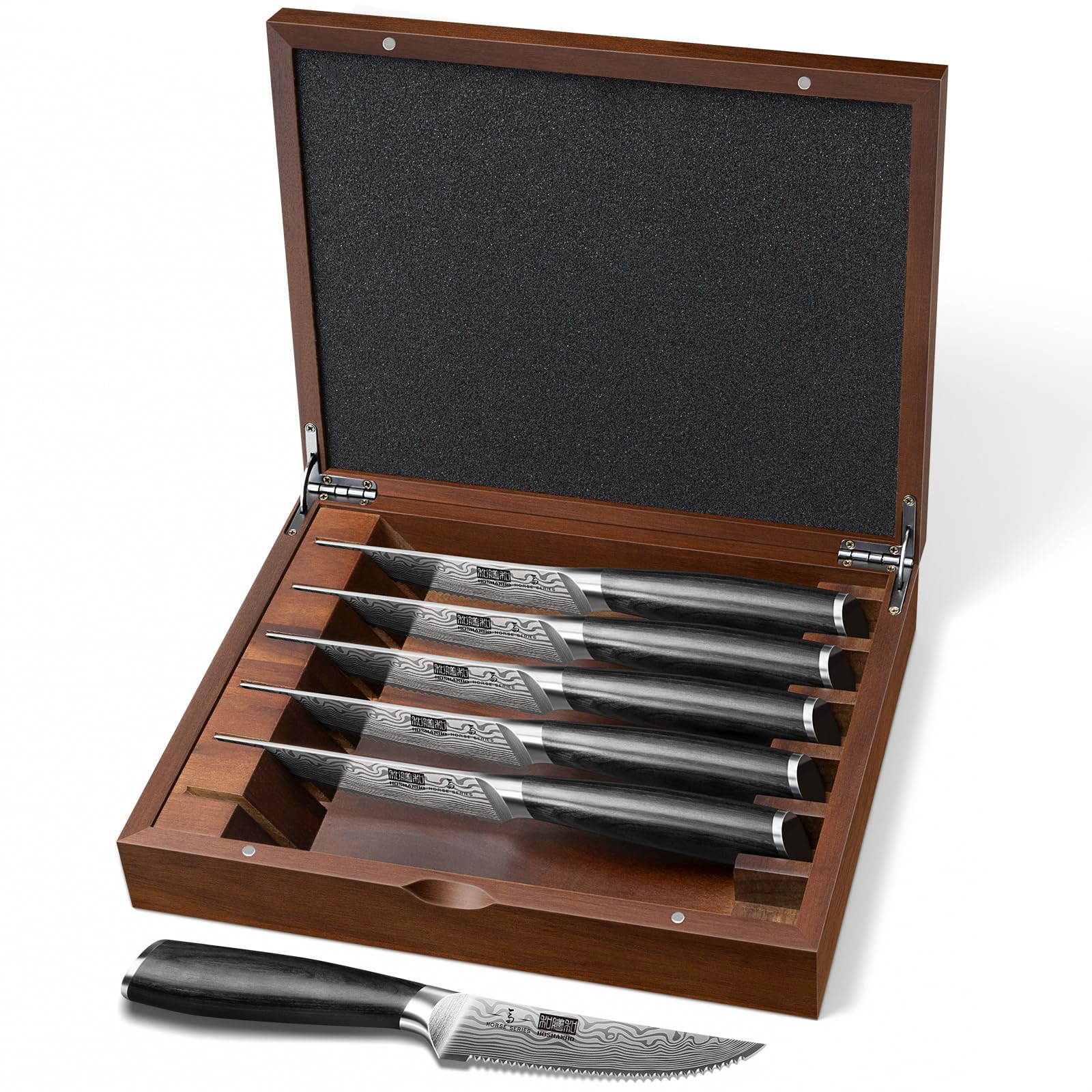 HOSHANHO Steak Knives Set of 6, 4.5 Inch Japanese Serrated Steak Knife Set, Ultra Sharp High Carbon Powder Steel Steak Knife with Pakkawood Handle