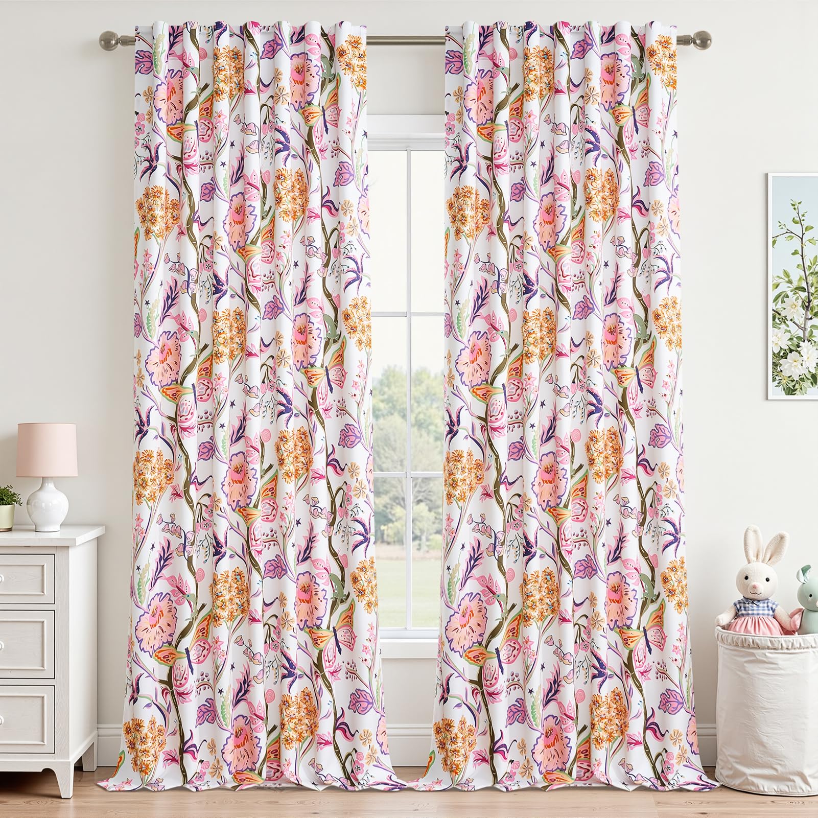 Topfinel Mustard Yellow Curtains 84 Inches Long 2 Panels for Bedroom Living Room Daffodil Butterfly Country Tropical Floral Drapes Vintage Farmhouse Light Filtering Privacy Window Curtain Blackout