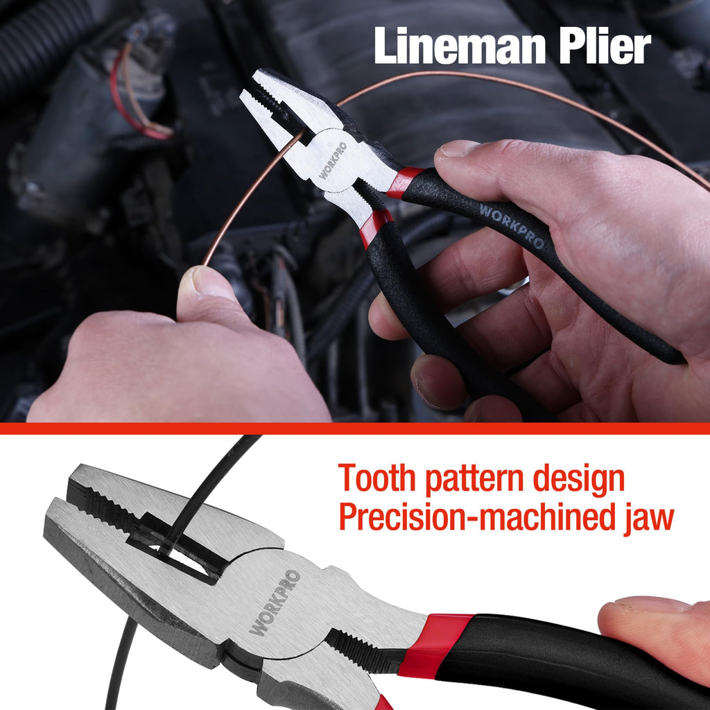7-piece WORKPRO Pliers Set with Groove Joint, Long Nose, Slip Joint, Linesman, and Diagonal Pliers for DIY & Home Use