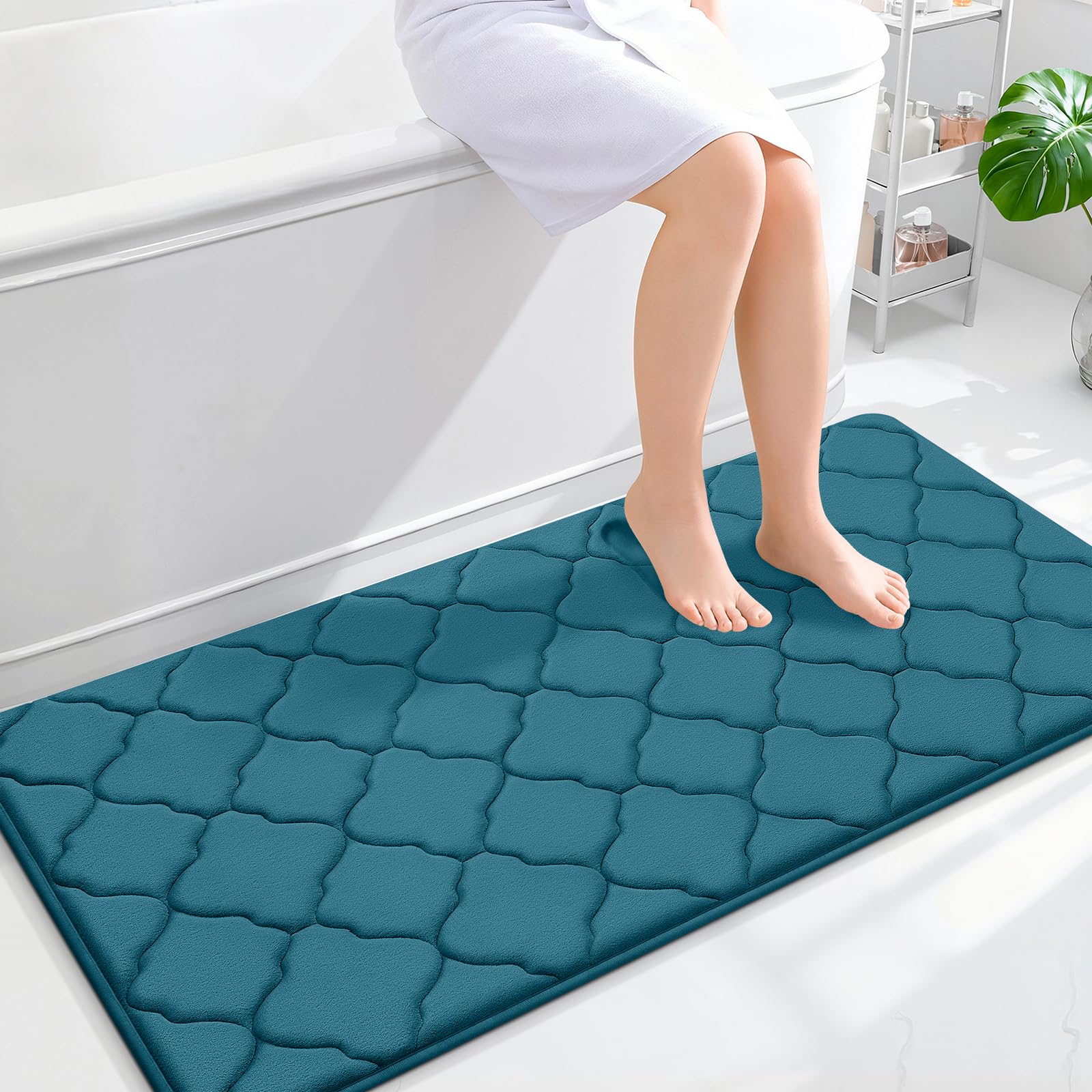 OLANLY Memory Foam Bath Mat Rug 24x16, Ultra Soft and Absorbent Bathroom Rugs, Non-Slip, Comfortable, Machine Washable Bath Carpet for Bathroom Floor, Tub, Shower and Home Decor Accessories, Black