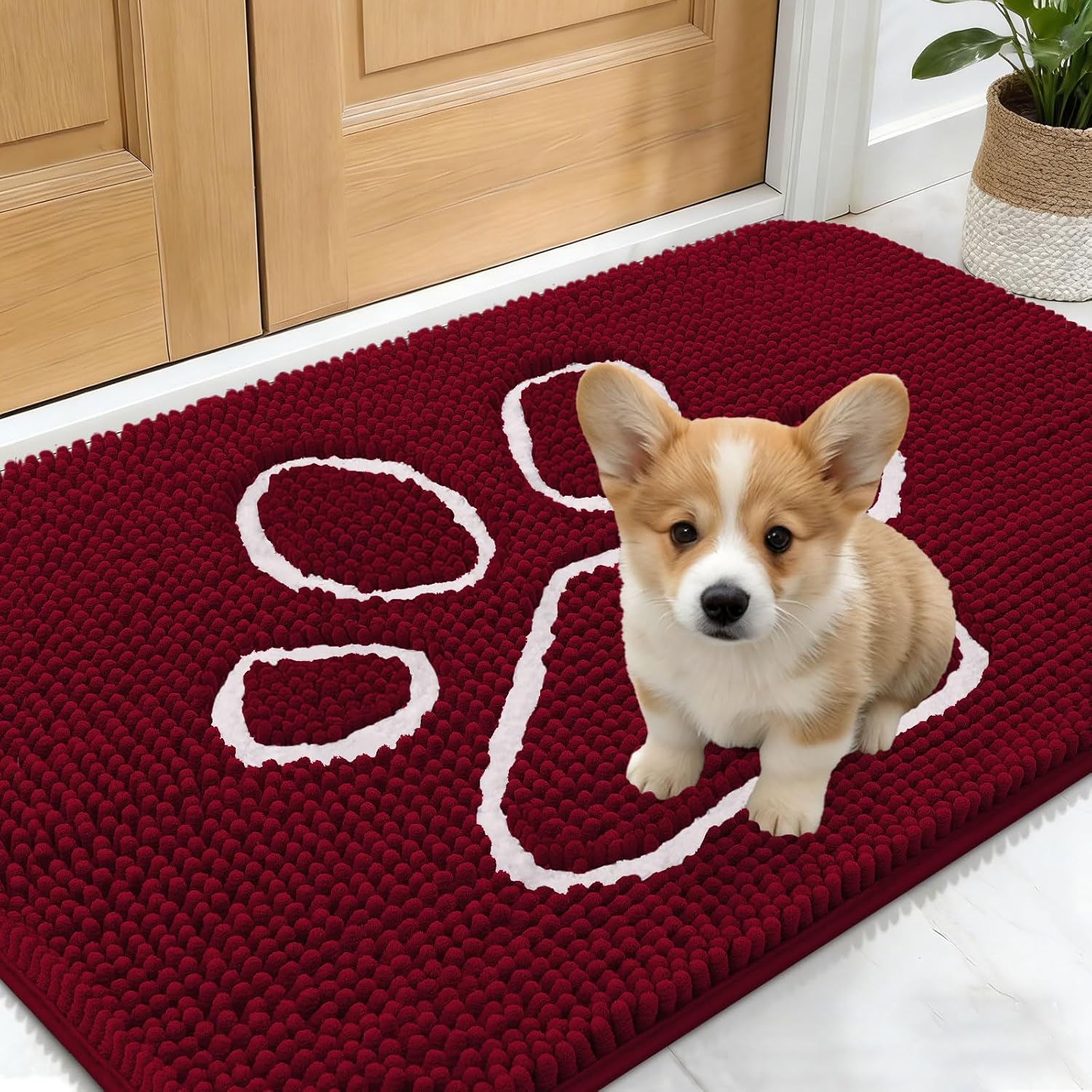 OLANLY Dog Door Mat for Muddy Paws 48x30, Absorbs Moisture and Dirt, Absorbent Non-Slip Washable Doormat, Quick Dry Chenille Mud Mat for Dogs, Entry Indoor Entryway Carpet for Inside Floor, Grey