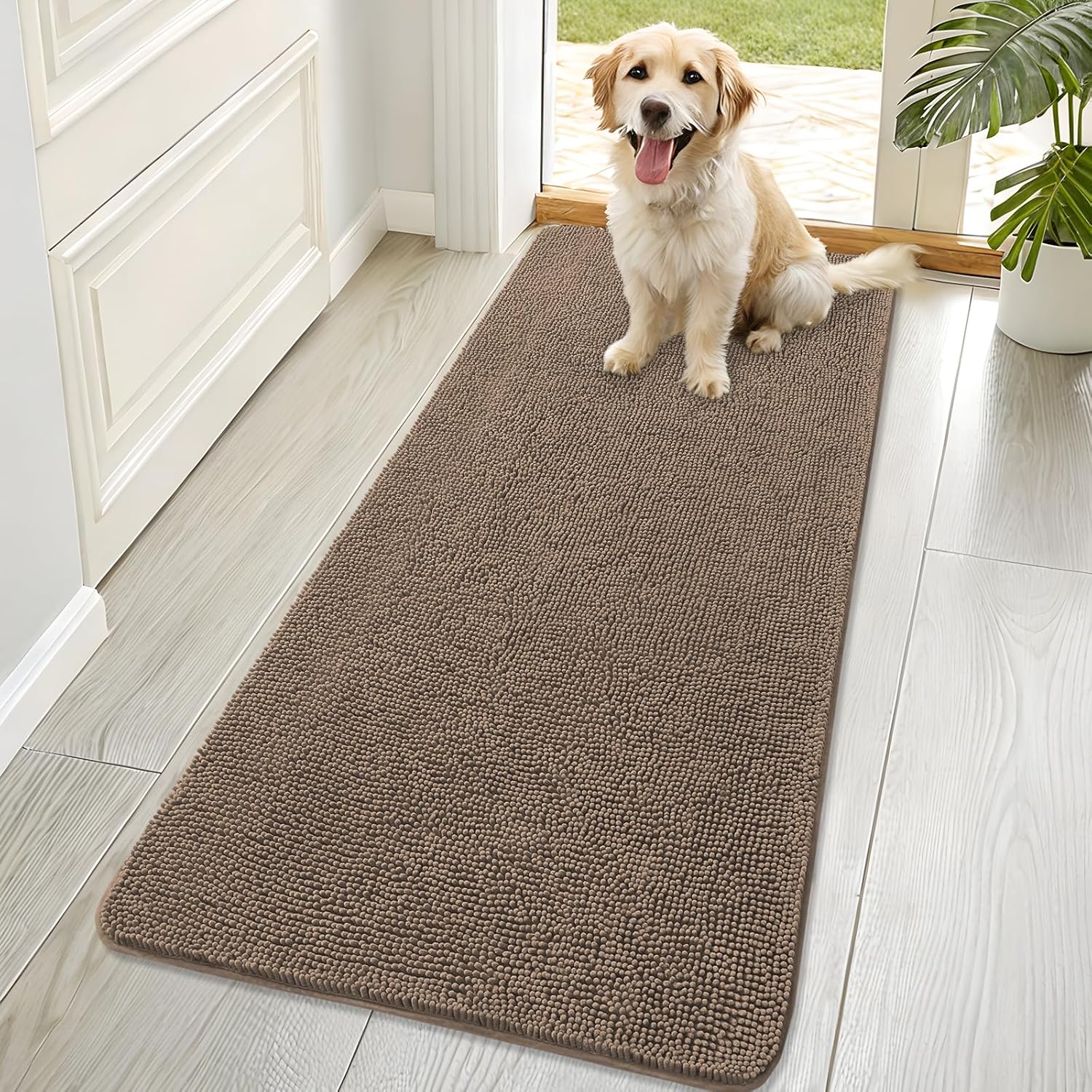 OLANLY Dog Door Mat for Muddy Paws 48x30, Absorbs Moisture and Dirt, Absorbent Non-Slip Washable Doormat, Quick Dry Chenille Mud Mat for Dogs, Entry Indoor Entryway Carpet for Inside Floor, Grey