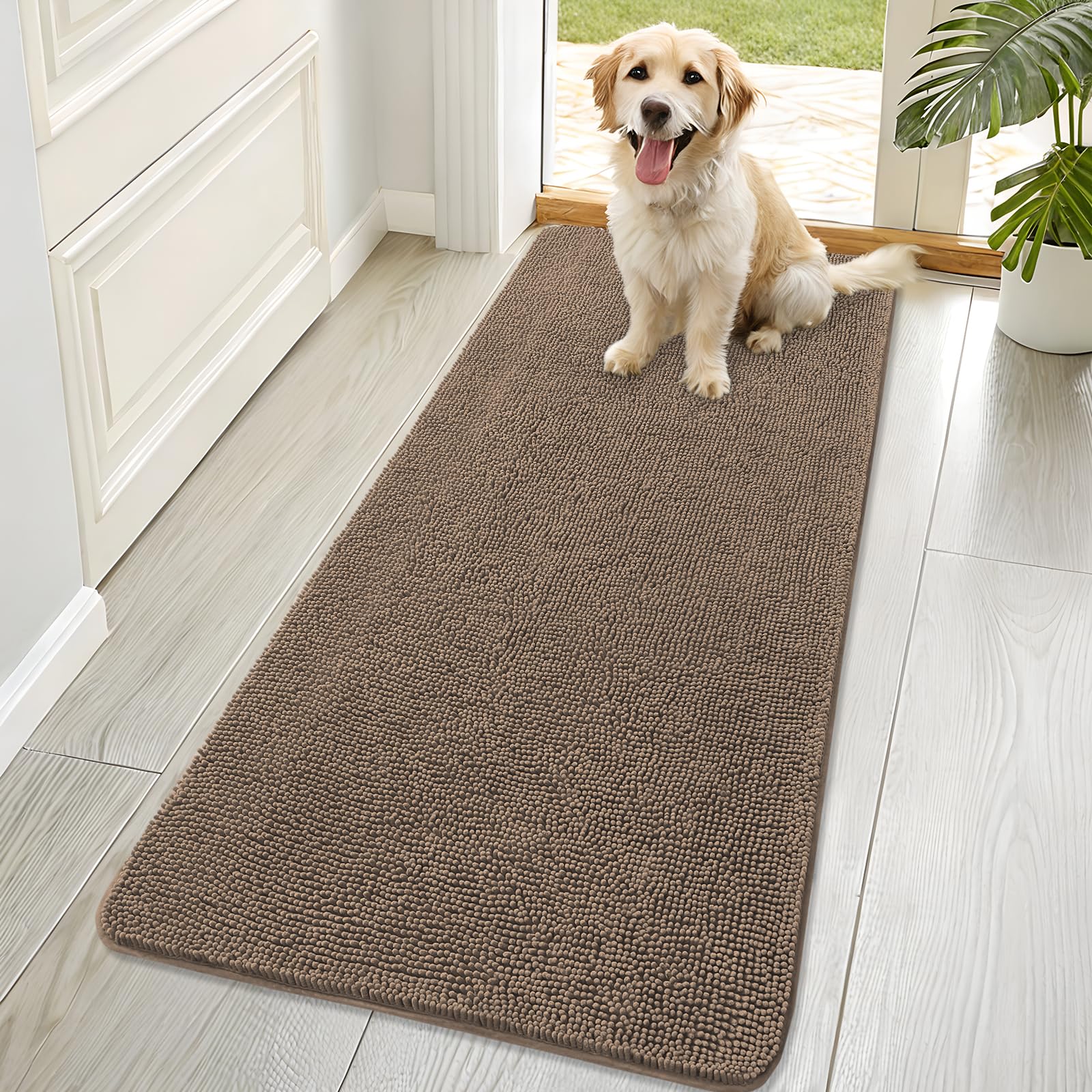 OLANLY Dog Door Mat for Muddy Paws 30x20, Absorbs Moisture and Dirt, Absorbent Non-Slip Washable Doormat, Quick Dry Chenille Mud Mat for Dogs, Entry Indoor Entryway Carpet for Inside Floor, Grey