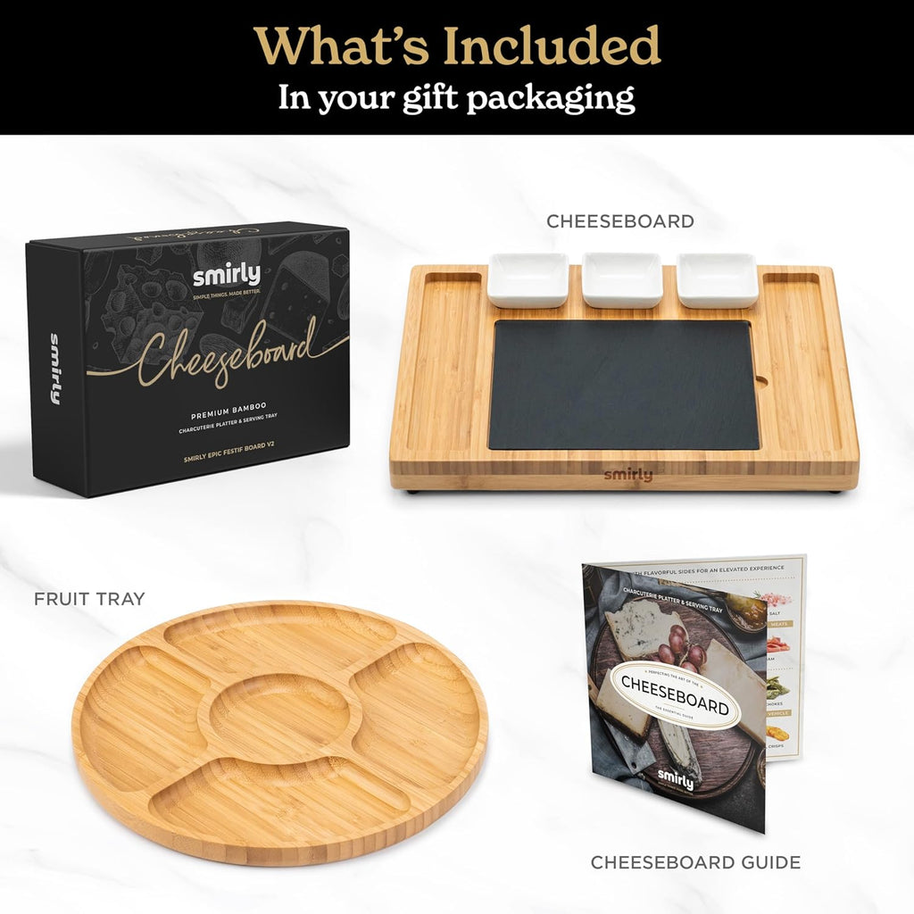 SMIRLY Charcuterie Boards Set - Large Bamboo Cheese Board Set - House Warming Gifts New Home, Wedding Gift for Couple, Bridal Shower Gift, Birthday Gifts for Women