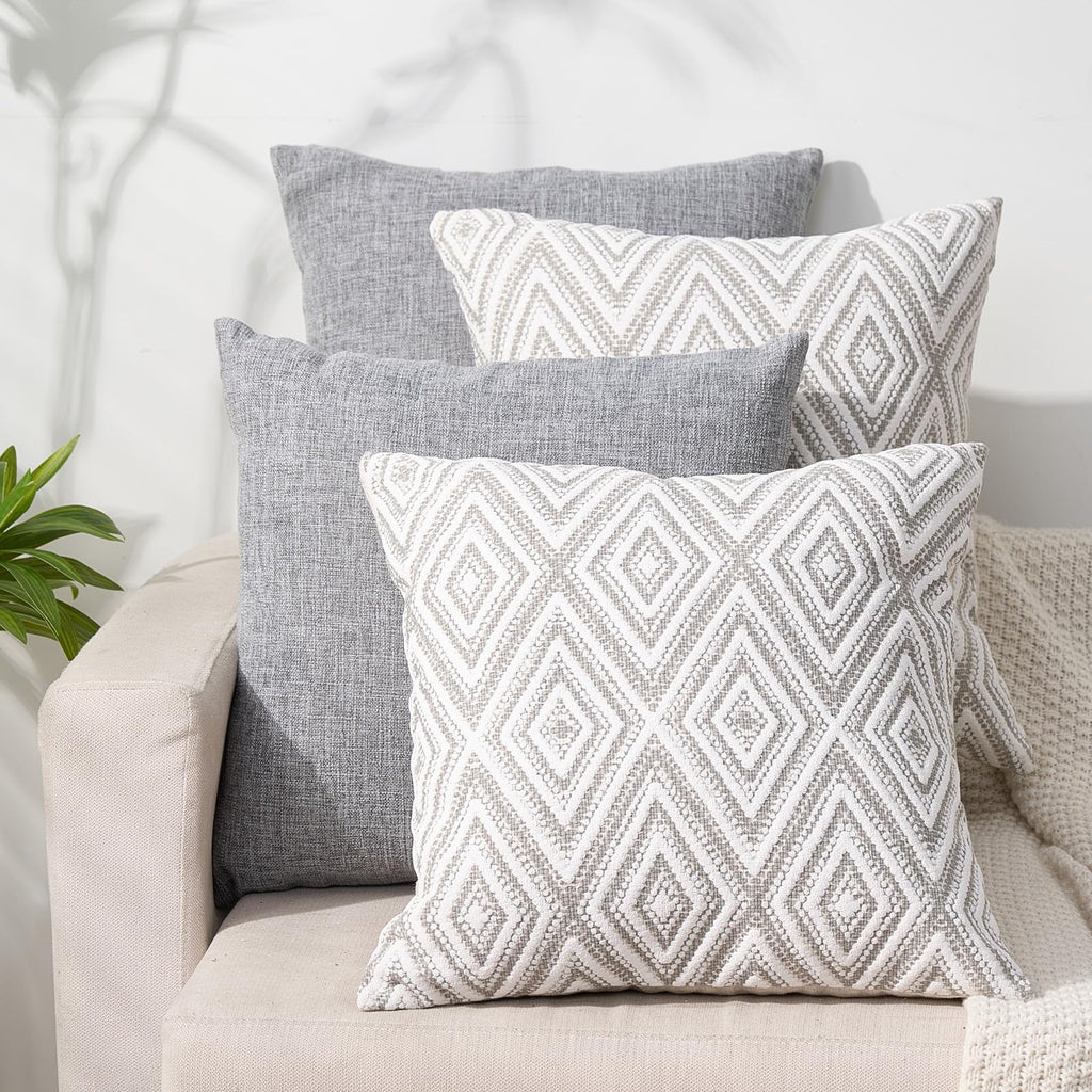 HPUK Decorative Throw Pillow Covers Set of 4 Square Couch Pillows Linen Cushion Cover for Couch Sofa Living Room, 18"x18" inches, Blue