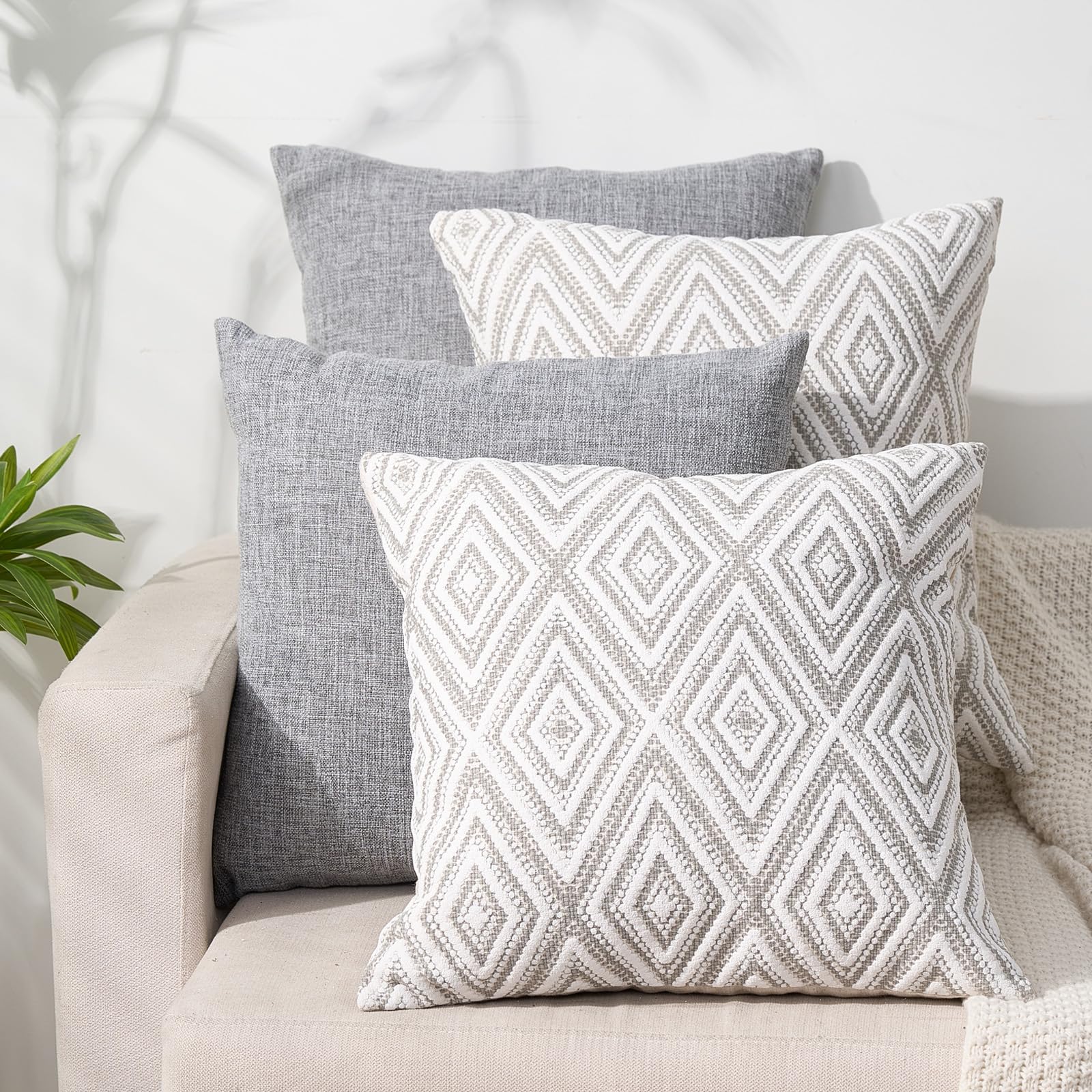 HPUK Decorative Throw Pillow Covers Set of 4 Square Couch Pillows Linen Cushion Cover for Couch Sofa Living Room, 18"x18" inches, Blue