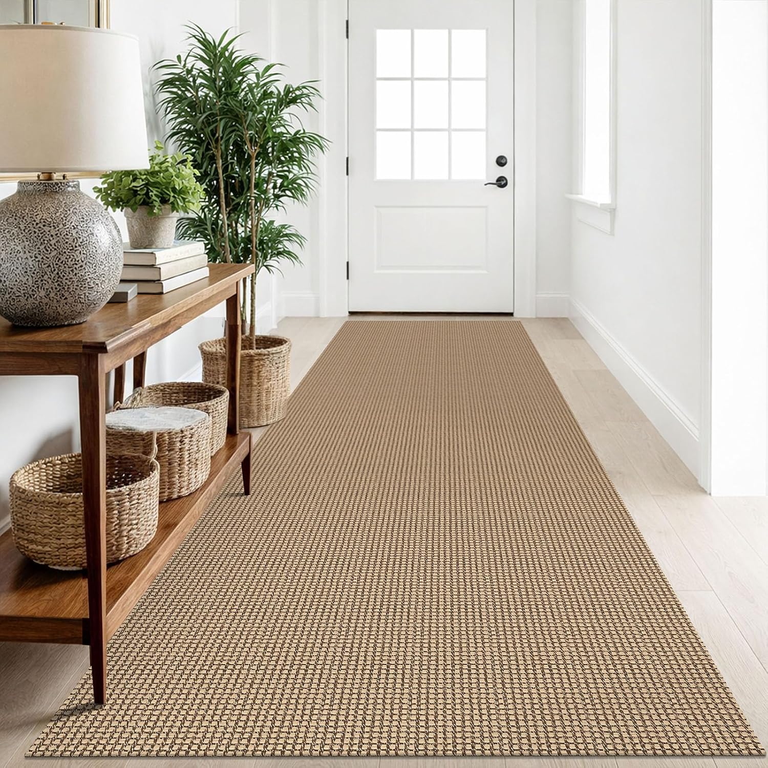 IOHOUZE Small Area Rug 2x3 Washable Woven Rugs for Entryway Non Slip Rubber Backed Kitchen Rugs Indoor Outdoor Doormat Throw Rug Floor Carpet for Entrance Front Door, Orange/Tan/Brown