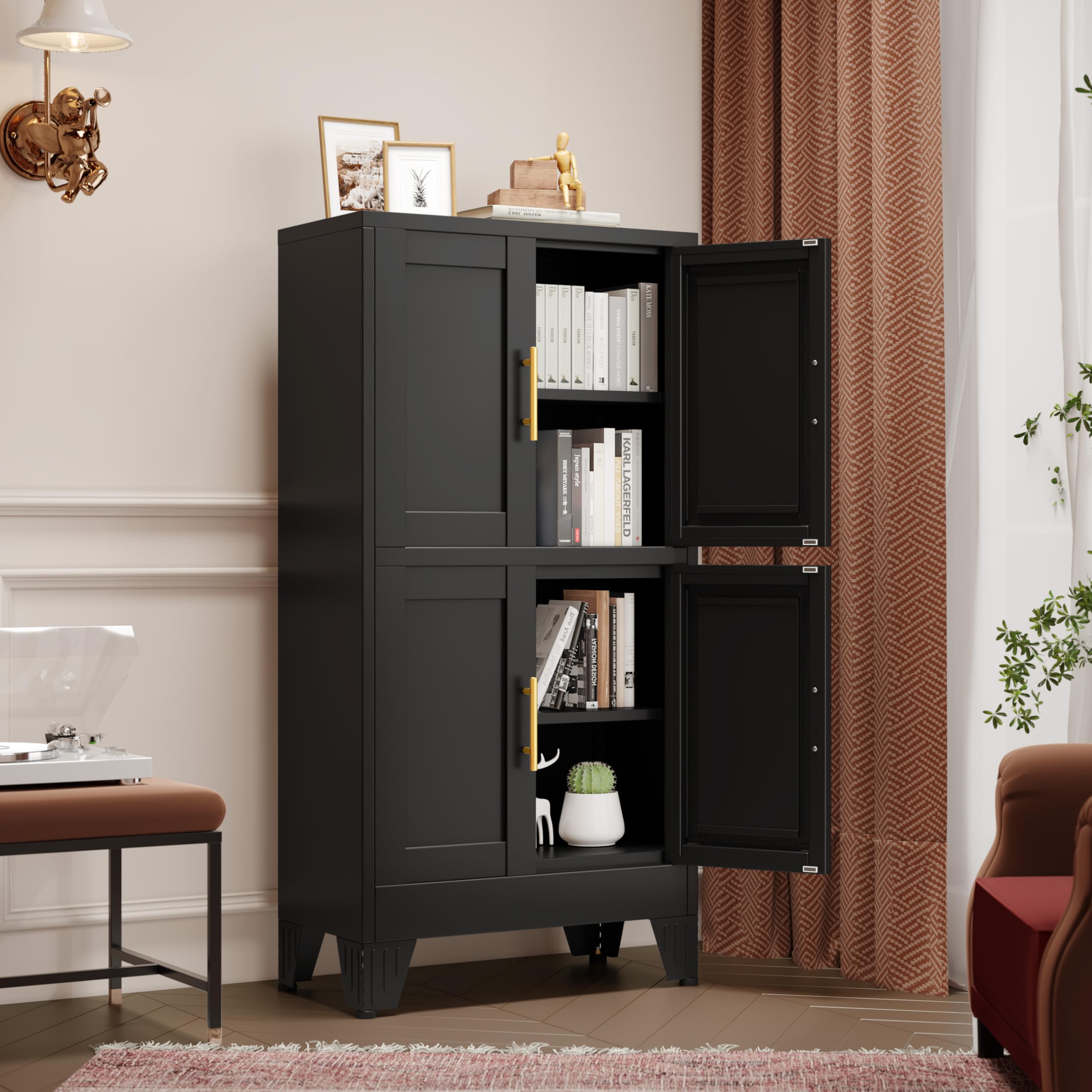 GAIOUS Metal Pantry Cabinet, Kitchen Pantry Storage Cabinets with 2 Door and 3 Adjustable Shelves, White Kitchen Pantry Cabinet, Freestanding Cupboard for Dining Room Living Room Bathroom