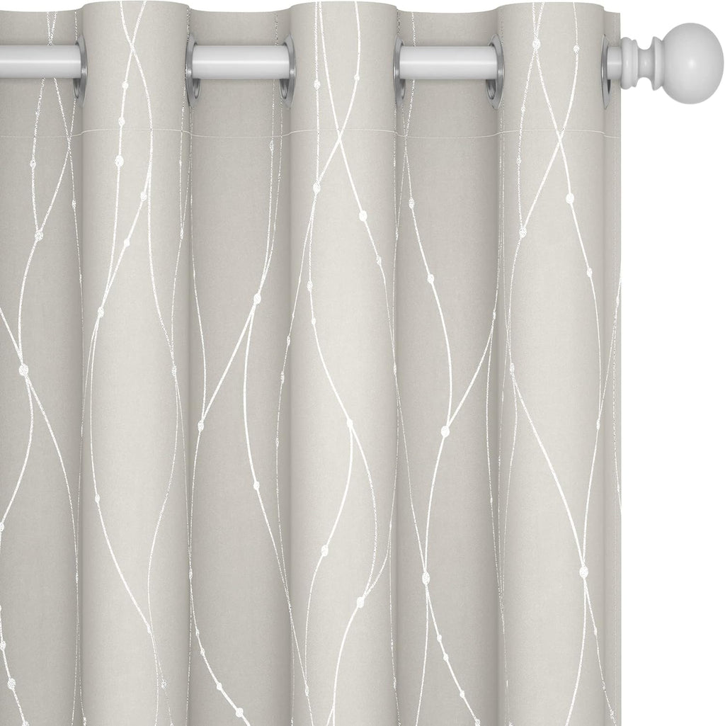 Deconovo Blackout Curtains, Grey Curtain, Thermal Insulated Soundproof Curtain Drapes, Wave Dot Foil Print, 52 x 84 Inch, 2 Panels, Machine‑Washable Privacy Window Drape for Bedroom Living Room Office