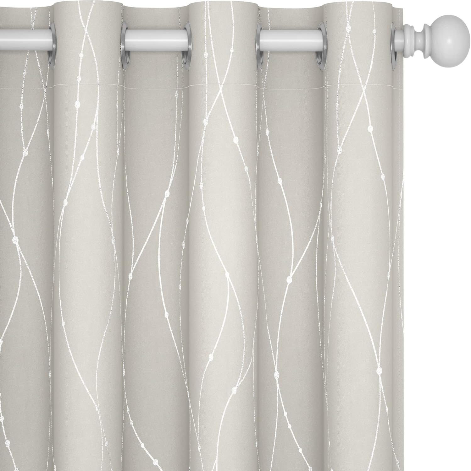 Deconovo Blackout Curtains, Grey Curtain, Thermal Insulated Soundproof Curtain Drapes, Wave Dot Foil Print, 52 x 84 Inch, 2 Panels, Machine‑Washable Privacy Window Drape for Bedroom Living Room Office