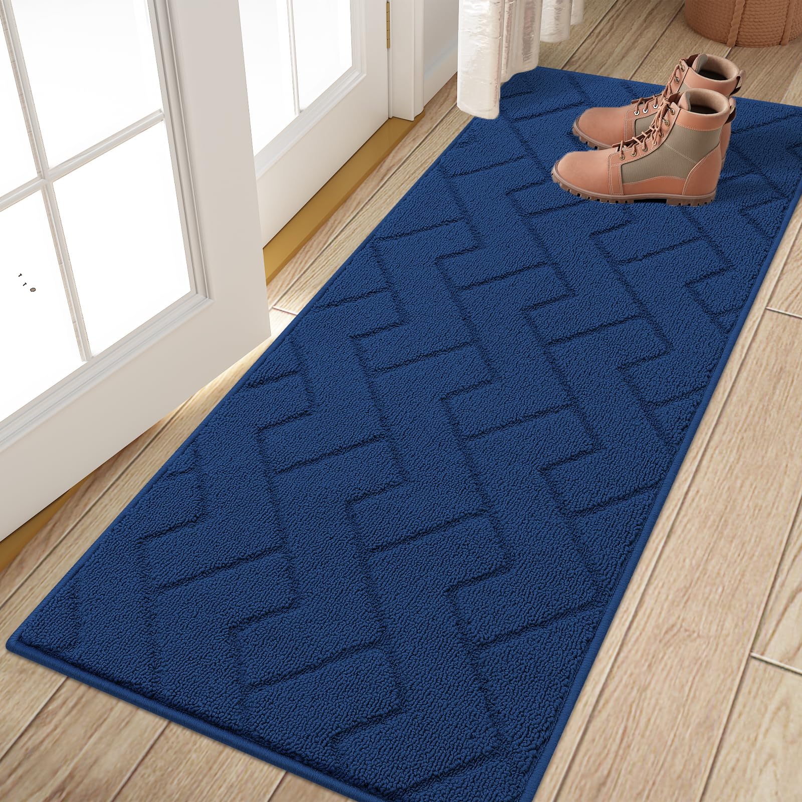 OLANLY Indoor Door Mat, 32x20, Dirt Resistant and Absorbent, Sturdy Non-Slip Rubber Backing, Easy to Clean, Washable Low-Profile Doormat for Entryway, Grey