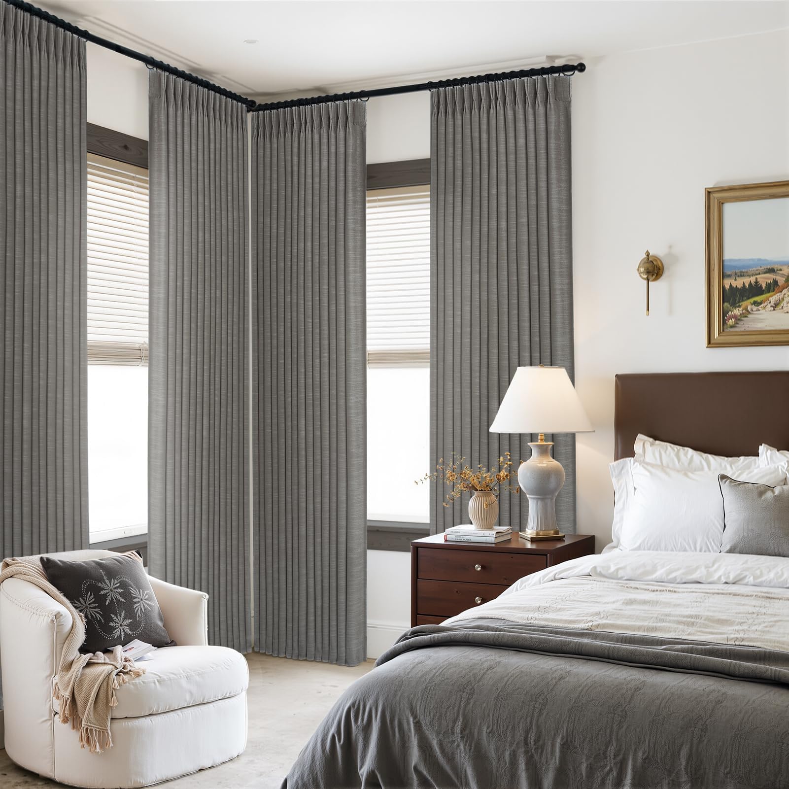 Topfinel 84 Inch Long Natural Blackout Curtains for Bedroom Livingroom, Farmhouse Back Tab Pinch Pleated Drapes for Track System,Neutral Linen Ambiance & Privacy Drapes Natural 52" W*84" L
