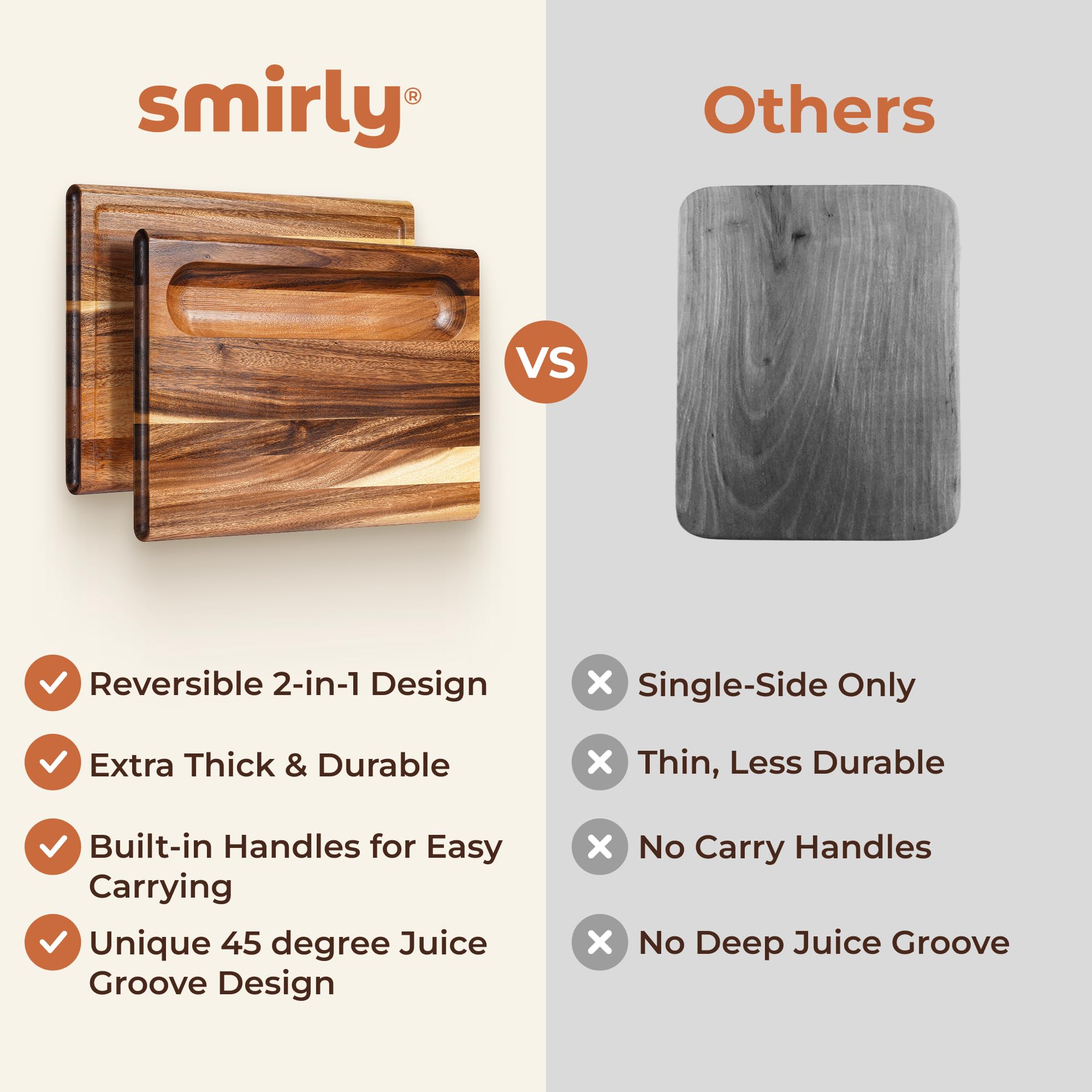 Smirly Non Toxic Larch Cutting Boards for Kitchen [1.2" Thickness][17"Extra Large] Cutting Chopping Board with Deep Juice Groove Heavy Duty & Easy Clean