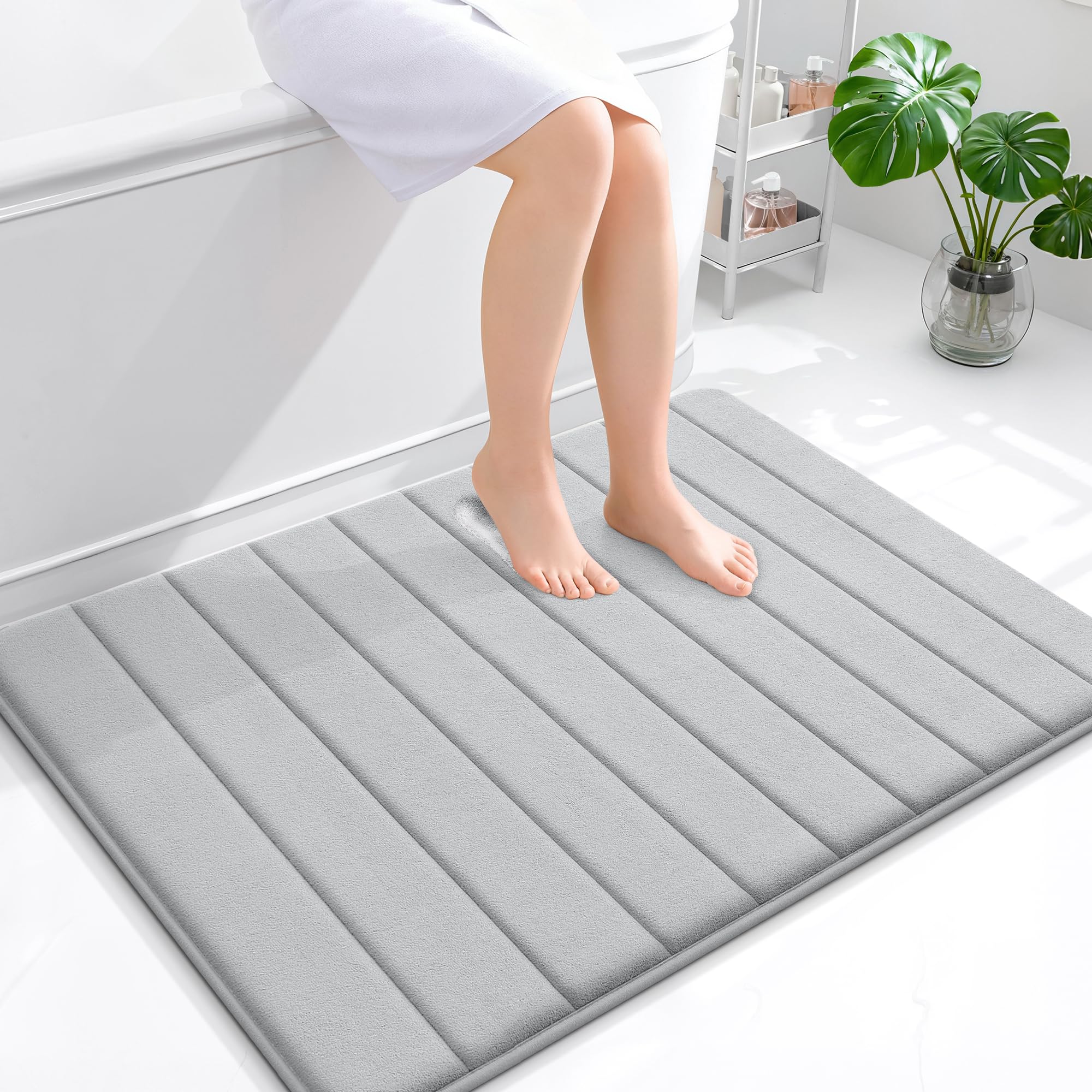 OLANLY Memory Foam Bath Mat 30x20, Super Soft Absorbent Bathroom Rugs, Quick Dry, Machine Washable Shower Floor Rugs, Bathmat Carpet, Bathroom Home Decor Accessories, Grey