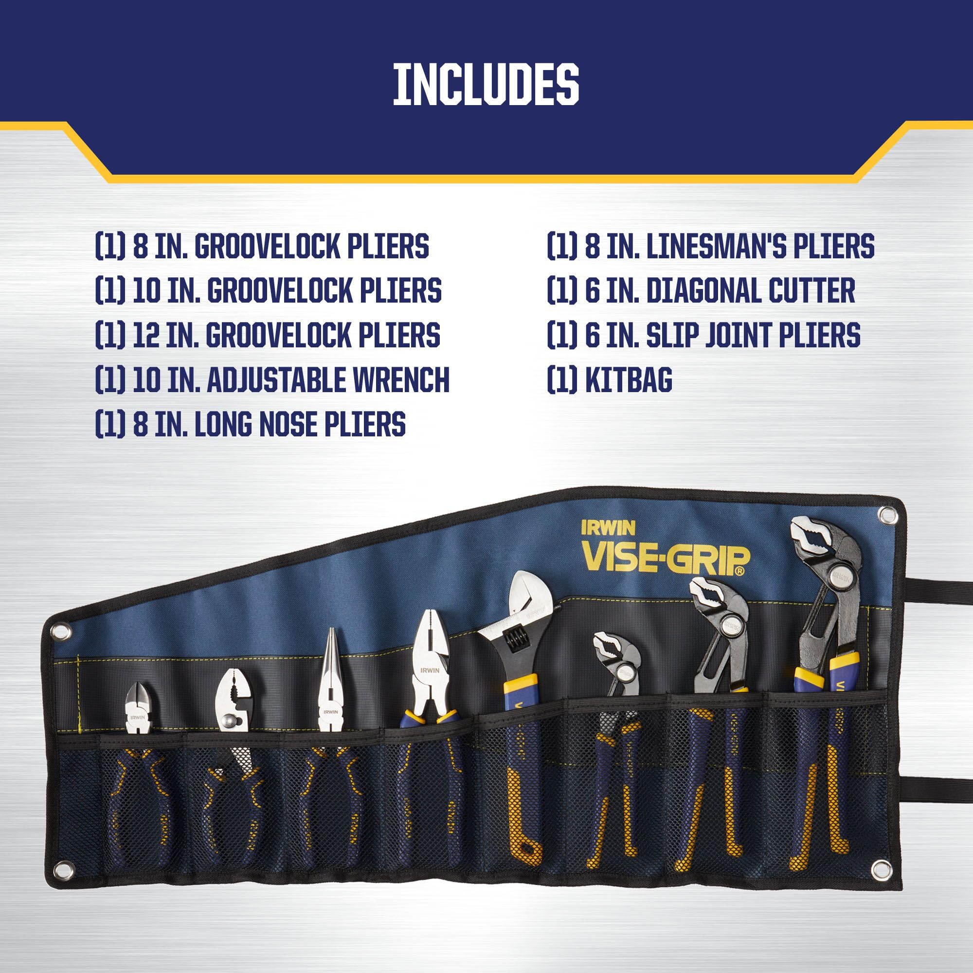IRWIN Tools VISE-GRIP GrooveLock Pliers Set, 8 Piece, 2078712