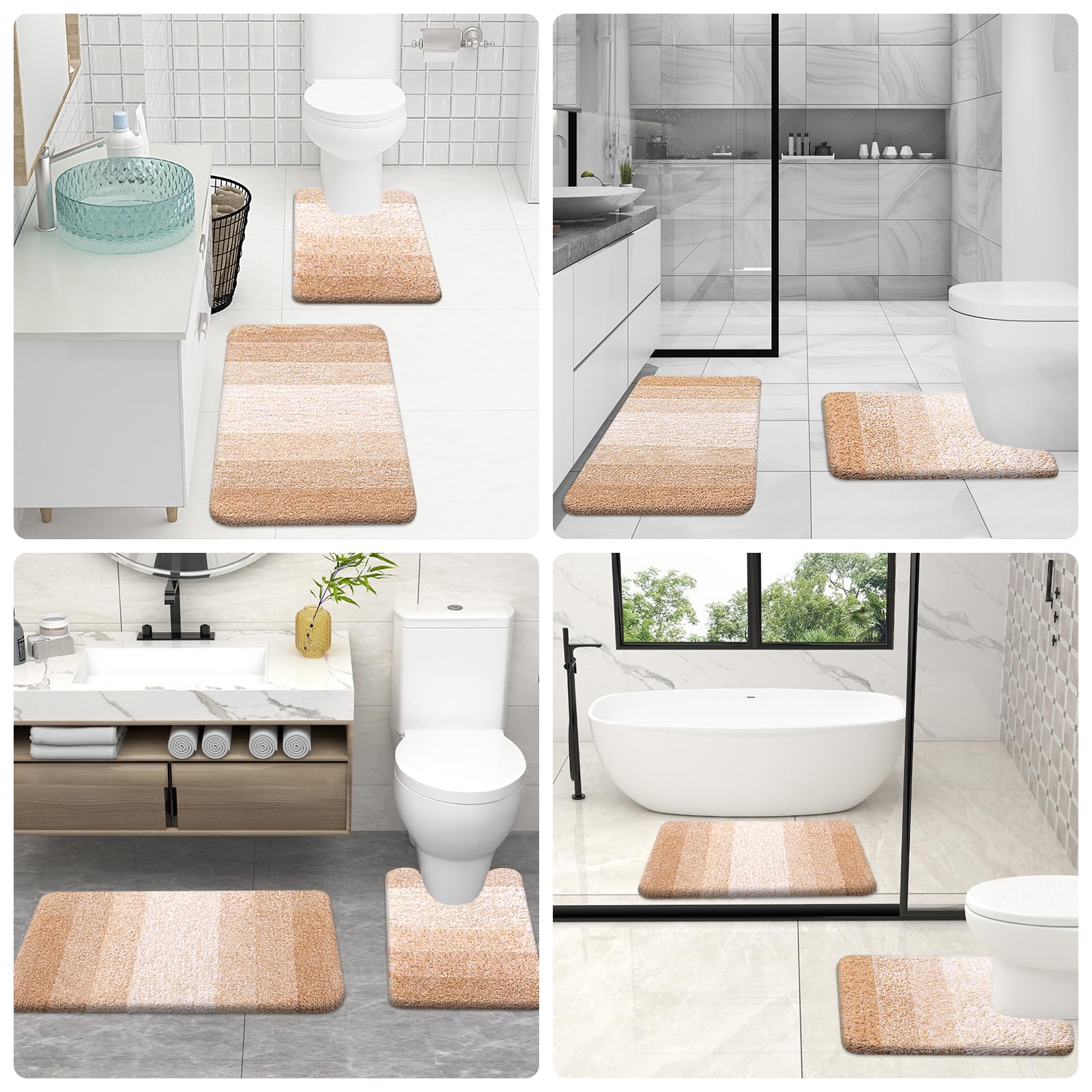 OLANLY Bathroom Rugs Sets 4 piece, Soft Microfiber Absorbent Bath Mat, U-Shaped Contour Toilet Mat and Toilet Lid Cover, Quick Dry, Machine Washable, Toilet Cover and Rug Set for Bathroom, Grey