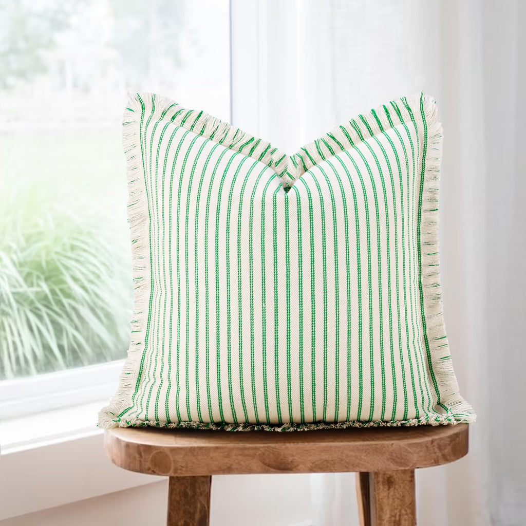 ZWJD Throw Pillow Covers 20x20 Set of 2 Striped Pillow Covers with Fringe Chic Cotton Decorative Pillows Square Cushion Covers for Sofa Couch Bed Living Room Farmhouse Decor, (Gray)