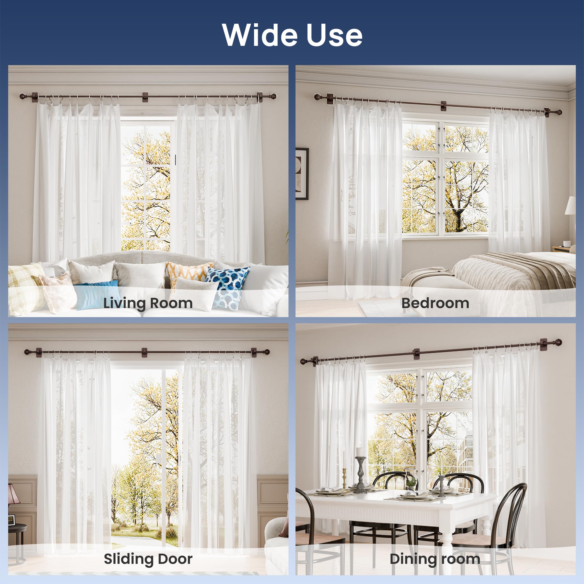 ENJOYBASICS No Drill Curtain Rods for Window 28 to 47 Inches, 5/8 Inch Diameter Renter Friendly Drapery Rod with Adhesive Brackets without Drilling, Adjustable from 27 to 52 Inches, Black