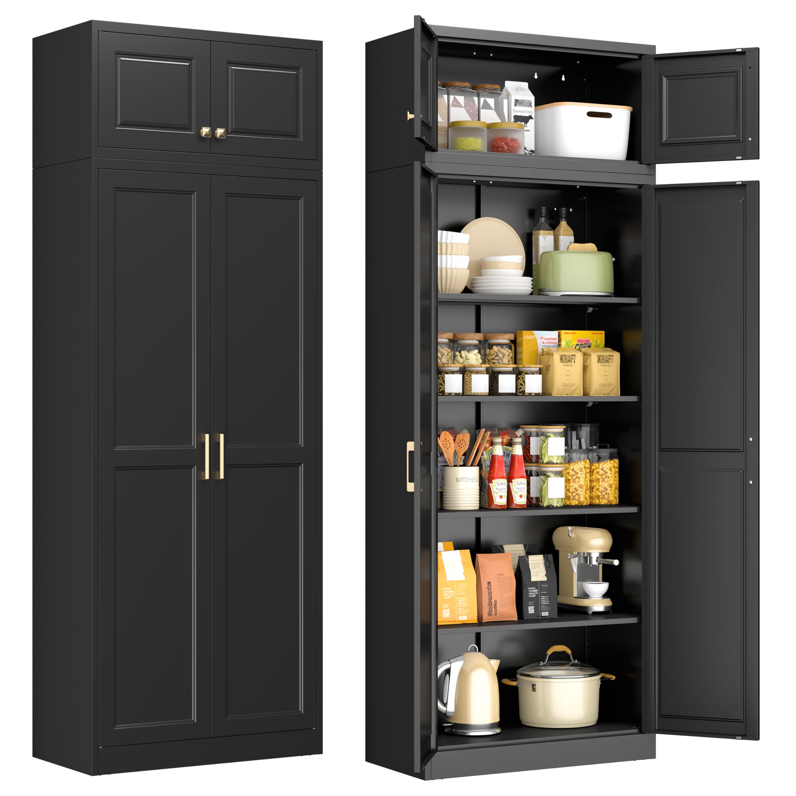 75" Tall Metal Kitchen Storage Cabinet,White Kitchen Pantry Storage Cabinet with Doors and 4 Adjustable Shelves,Utility Cabinet for Living Room,Garage,Dining Room and Office,Assemble Required