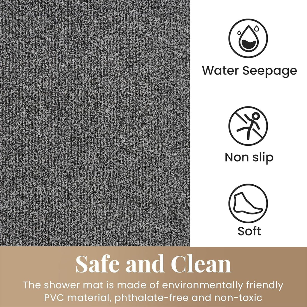 PVC Loofah Shower/Bathtub Mat Non-Slip, 24x16 inch, Soft Tub Mat with Drain, for Tub and Bathroom,Quick Drying,Grey