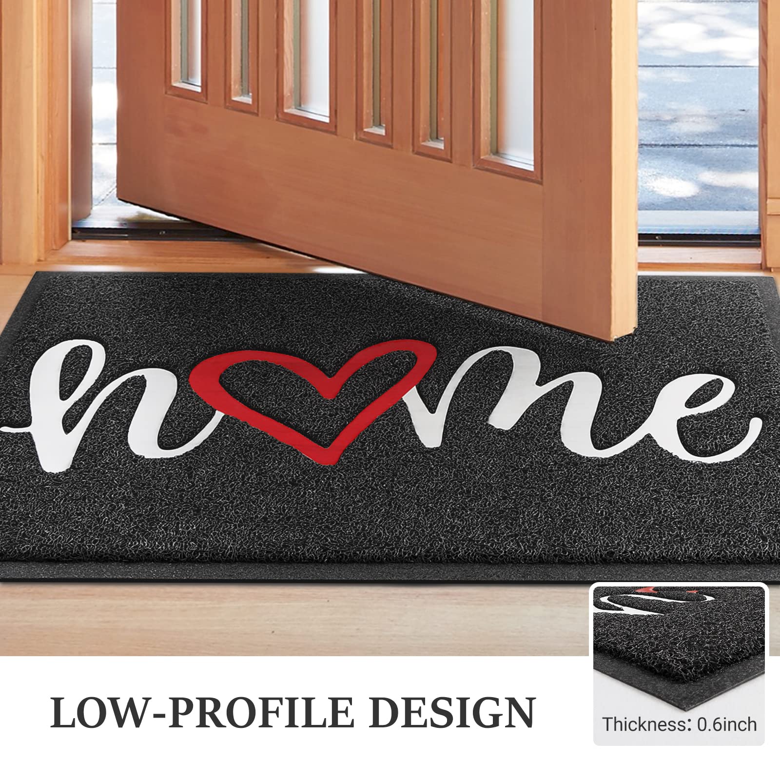 Door Mat (30"x17.5",Black), Welcome Mat Low Profile Front Doormat Floor Mat Non Slip Rugs for Entryway, Patio, High Traffic Areas