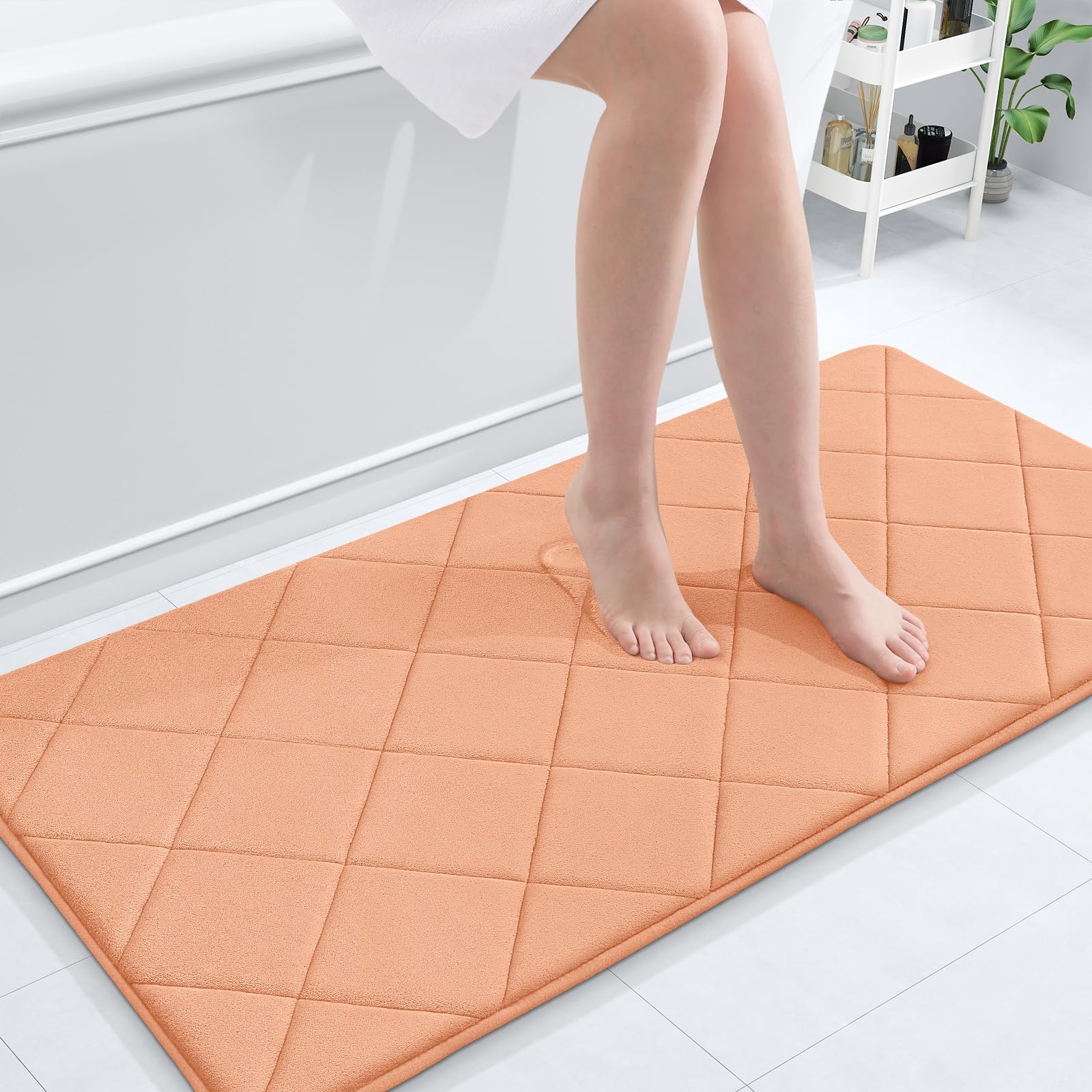 OLANLY Memory Foam Bath Mat 30x20, Ultra Soft and Absorbent Bathroom Rugs, Machine Washable, Comfortable Bath Carpet for Bathroom Floor, Tub and Shower, Black