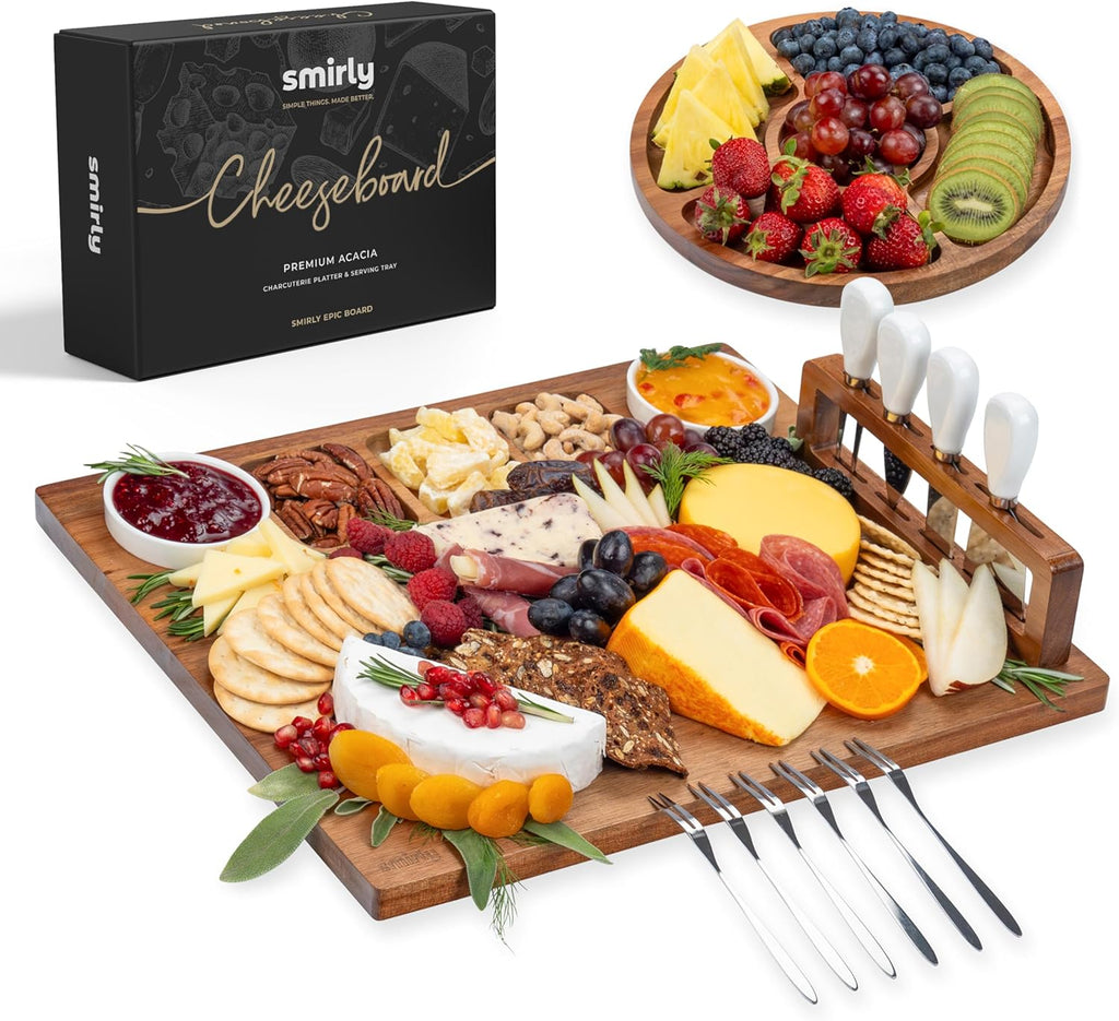 Flat Acacia Wood Charcuterie Boards Gift Set Bundle
