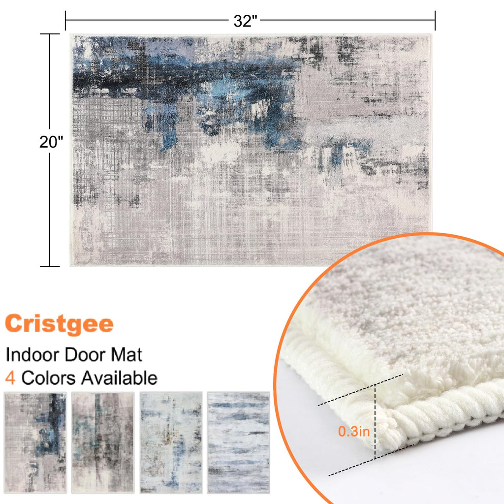 CRISTGEE Door Mat, Front Indoor Door Mat Faux Wool Non-Slip Entryway Rug Absorbent Abstract Throw Rug for Indoor Entrance Hallway Laundry Room, High Traffic Areas, 20X32 Inches, Gray Washable