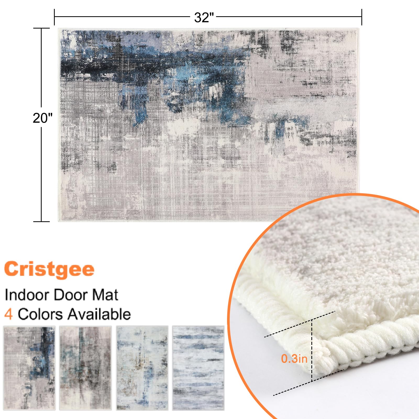 CRISTGEE Door Mat, Front Indoor Door Mat Faux Wool Non-Slip Entryway Rug Absorbent Abstract Throw Rug for Indoor Entrance Hallway Laundry Room, High Traffic Areas, 20X32 Inches, Gray Washable
