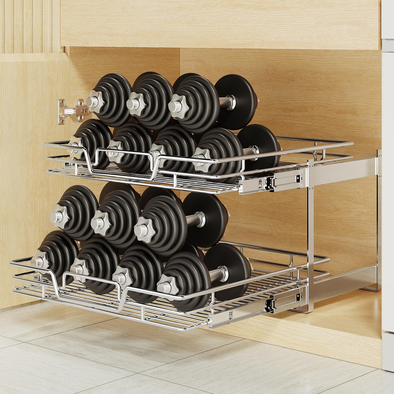 2-Tier Kitchen Cabinet,Pull Out Cabinet Organizer,Shelf and Drawer Organizer Slide Out Pantry Storaqe Basket in Multiple Sizes (12" W x21 D)