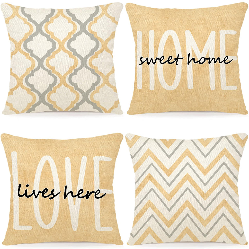 YCOLL Farmhouse Pillow Covers 18x18 Set of 4 Throw Pillow Covers Rustic Linen Decorative Pillows Square Cushion Covers for Couch Sofa Bedroom Home Decor