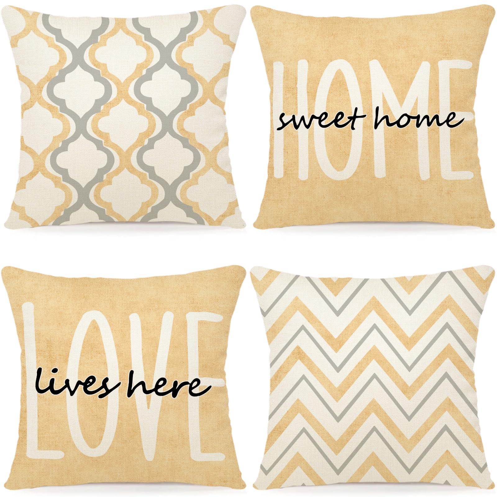 YCOLL Farmhouse Pillow Covers 18x18 Set of 4 Throw Pillow Covers Rustic Linen Decorative Pillows Square Cushion Covers for Couch Sofa Bedroom Home Decor