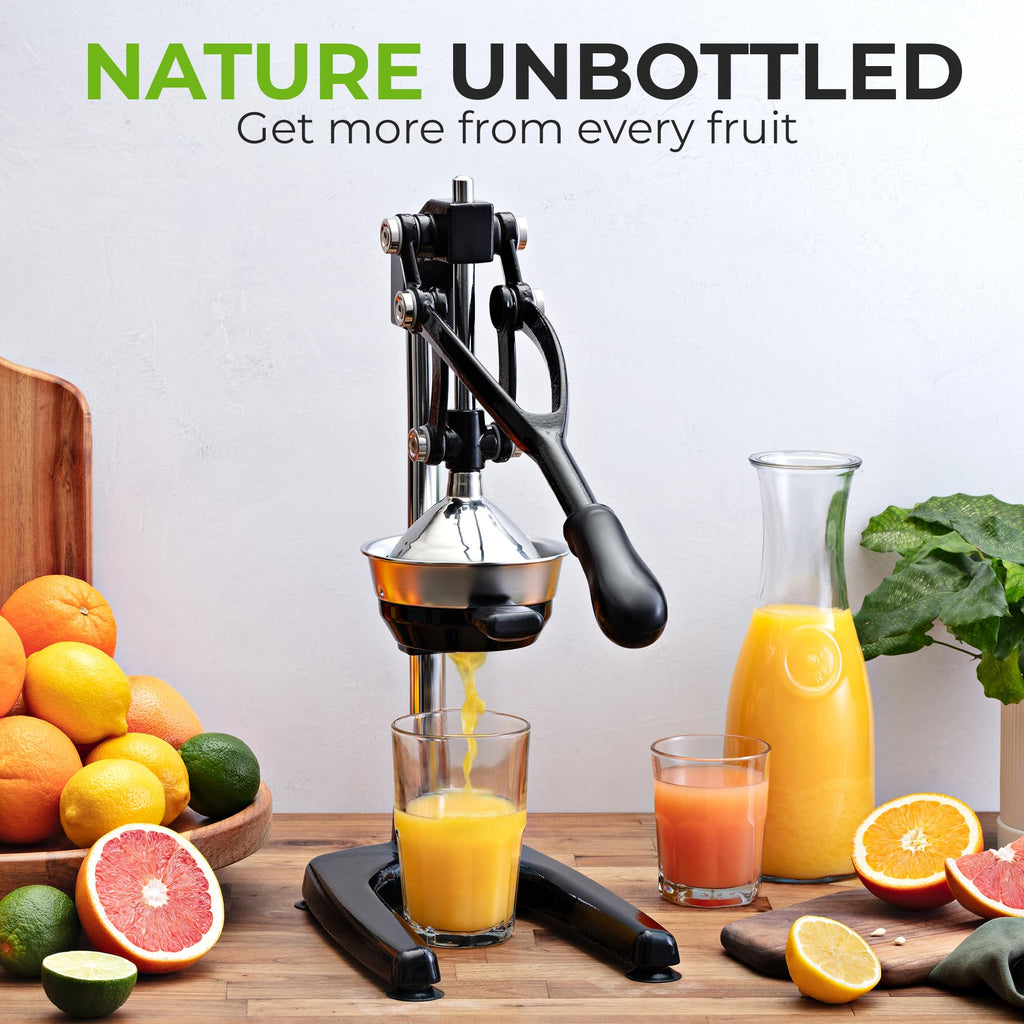 Zulay Kitchen Cast Iron Juicer - Easy-to-Clean Heavy-Duty Manual Juicer, Professional Citrus Juicer - Stainless Steel Lemon Squeezer - Manual Citrus Press & Orange Squeezer - Orange Juicer (Black)
