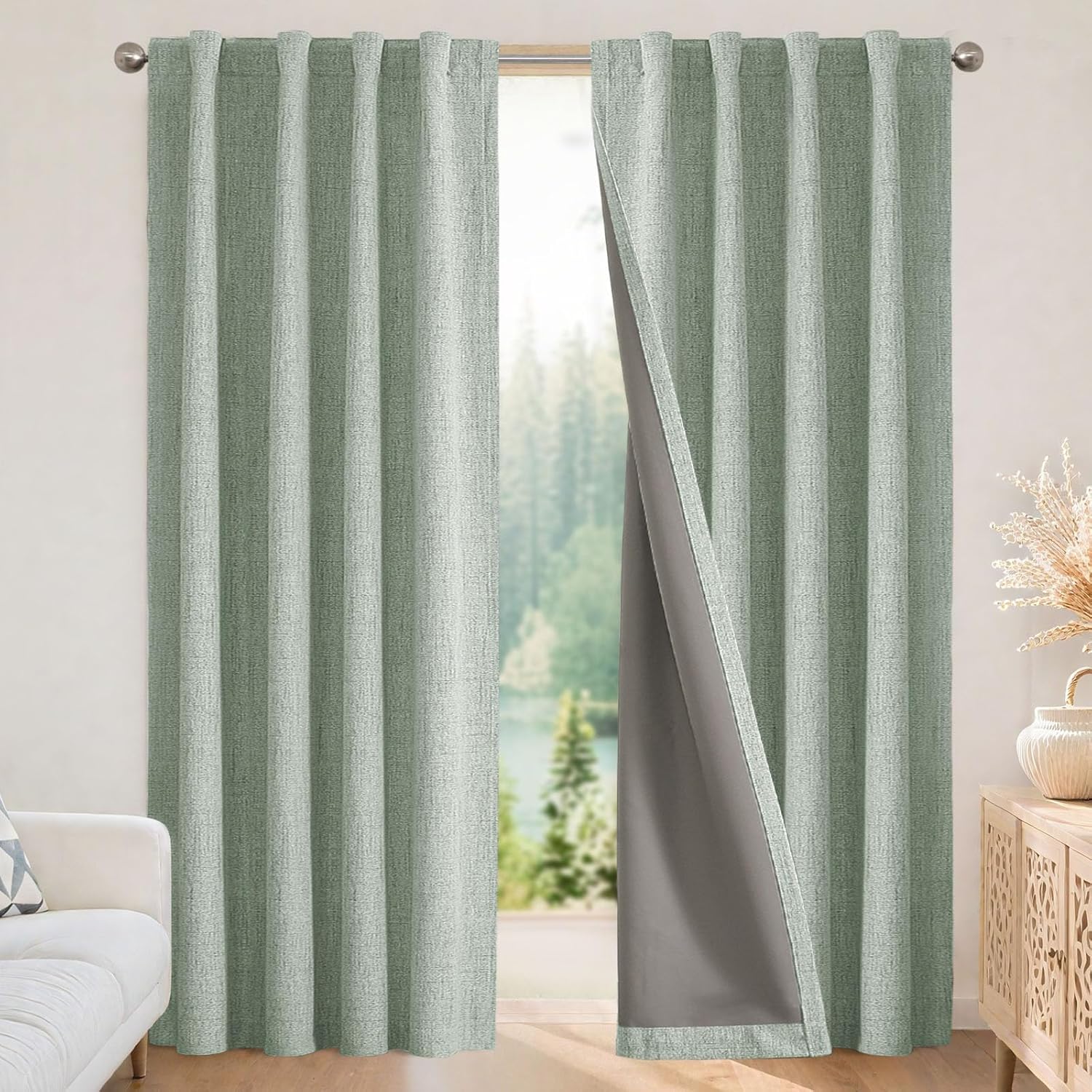 Joydeco Blackout Curtains for Bedroom - Nature Linen 84 Inch Long 100% Light Blocking 2 Panels Set, Rod Pocket & Back Tabs Living Room Drapes, Thermal Insulated Room Darkening Window Curtains