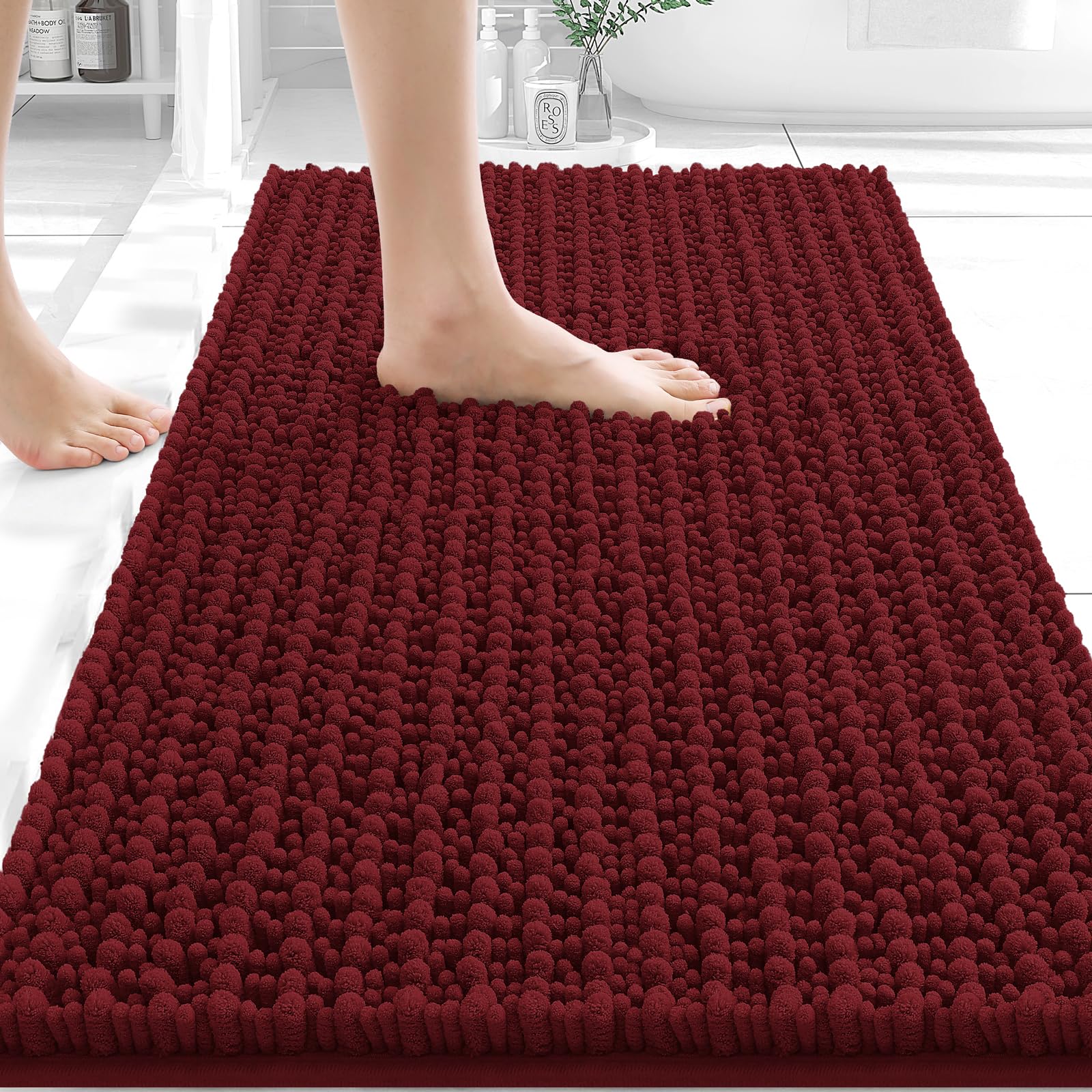 OLANLY Bathroom Rug Mat 30x20, Thick Soft and Absorbent Chenille Bath Mat, Non-Slip Rubber Backing, Machine Washable Quick Dry Bath Rugs for Tub Shower Floor, Home Decor Accessories, Grey