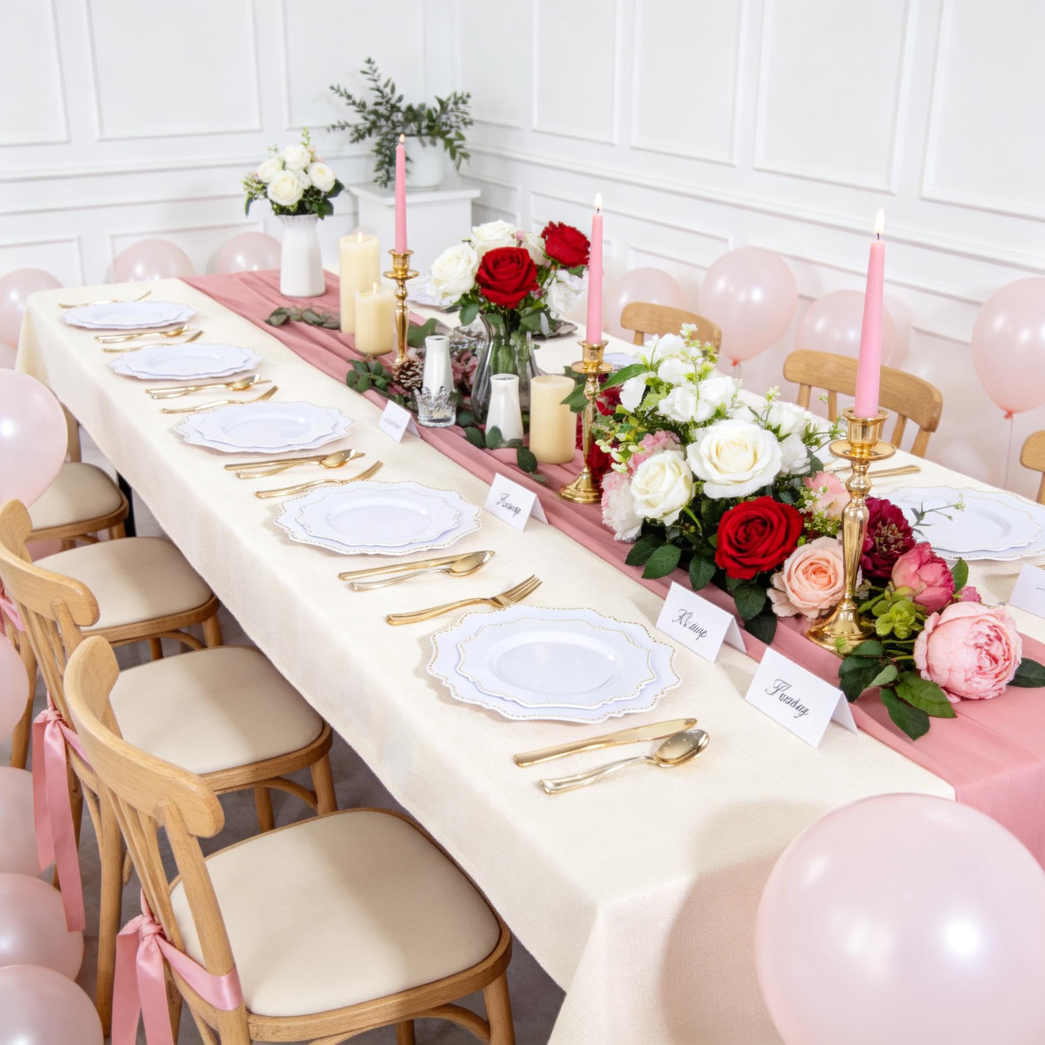 COLOSUS 60PCS White Plastic Plates for 30 guests-Fancy Plastic Beaded Plates,Plastic Plates for Party, Elegant White plates,Include 30 PCS 10.5" Dinner plates & 30PCS 8.25" Dessert plates for easter