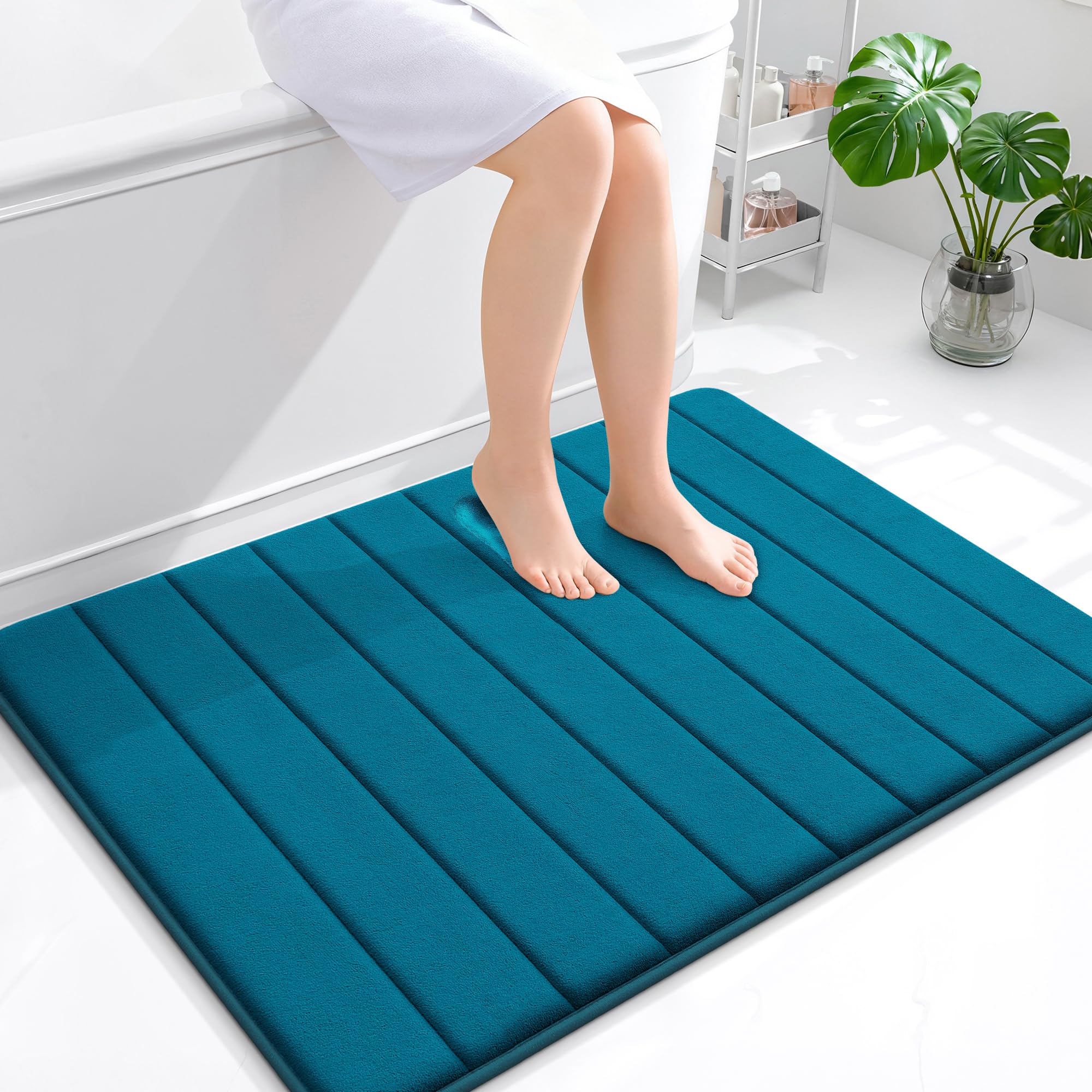 OLANLY Memory Foam Bath Mat 30x20, Super Soft Absorbent Bathroom Rugs, Quick Dry, Machine Washable Shower Floor Rugs, Bathmat Carpet, Bathroom Home Decor Accessories, Grey