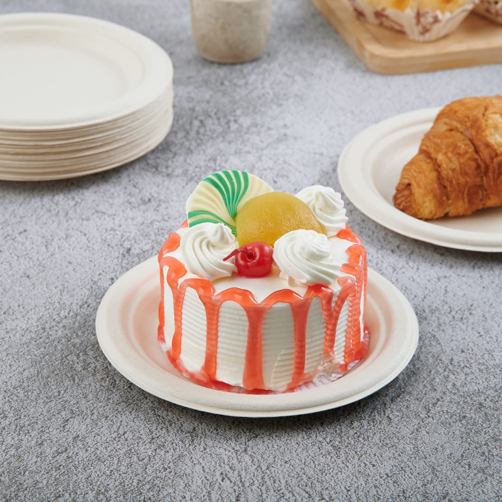 Vplus 150 Pack Compostable Disposable Paper Plates 10.25 inch Super Strong Paper Plates 100% Bagasse Natural Biodegradable Eco-Friendly Sugarcane(white)