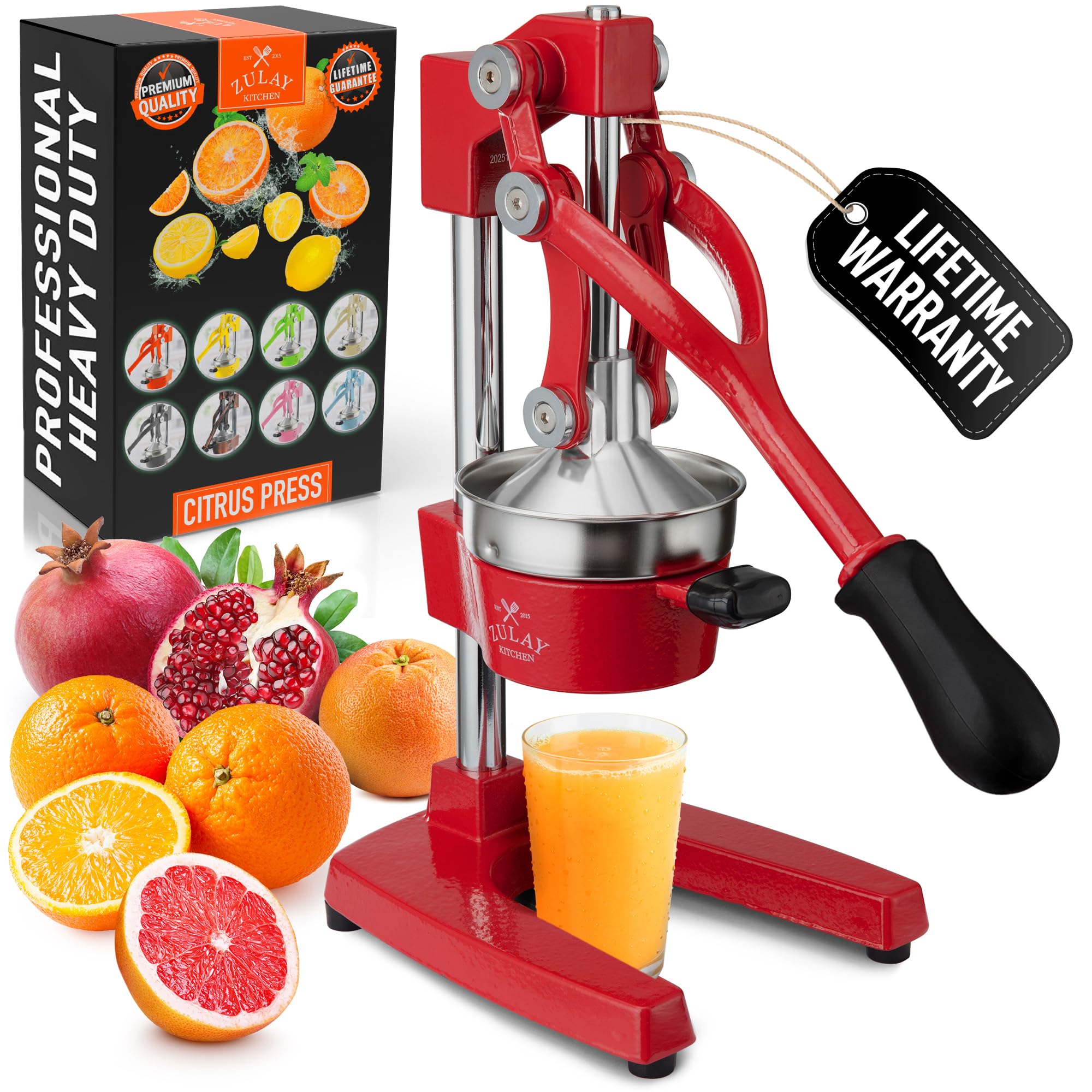 Zulay Kitchen Cast Iron Juicer - Easy-to-Clean Heavy-Duty Manual Juicer, Professional Citrus Juicer - Stainless Steel Lemon Squeezer - Manual Citrus Press & Orange Squeezer - Orange Juicer (Black)