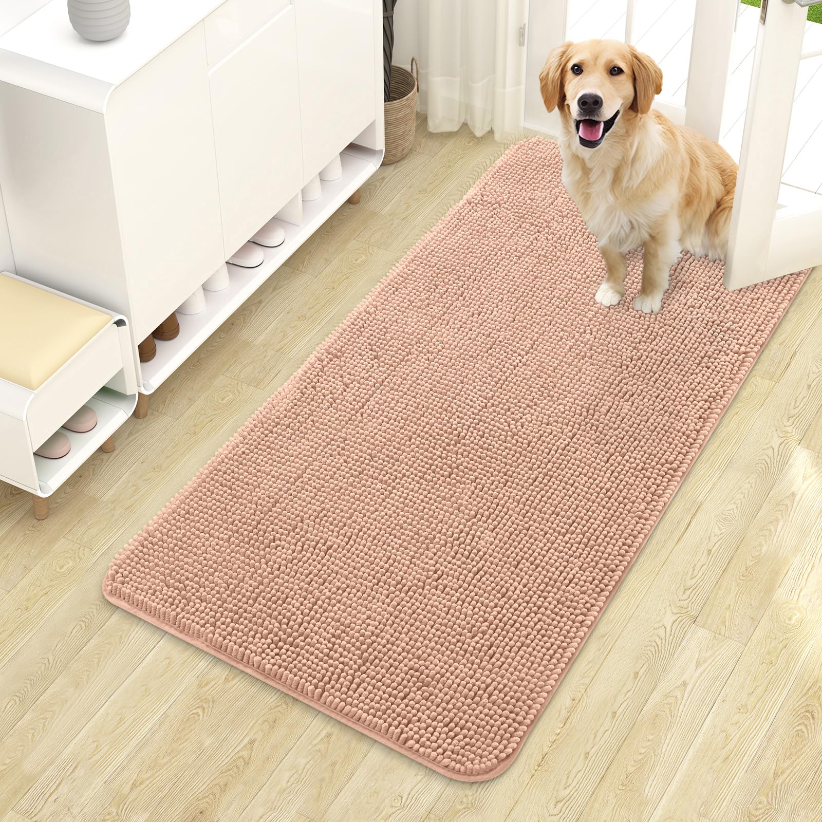 OLANLY Dog Door Mat for Muddy Paws 30x20, Absorbs Moisture and Dirt, Absorbent Non-Slip Washable Doormat, Quick Dry Chenille Mud Mat for Dogs, Entry Indoor Entryway Carpet for Inside Floor, Grey