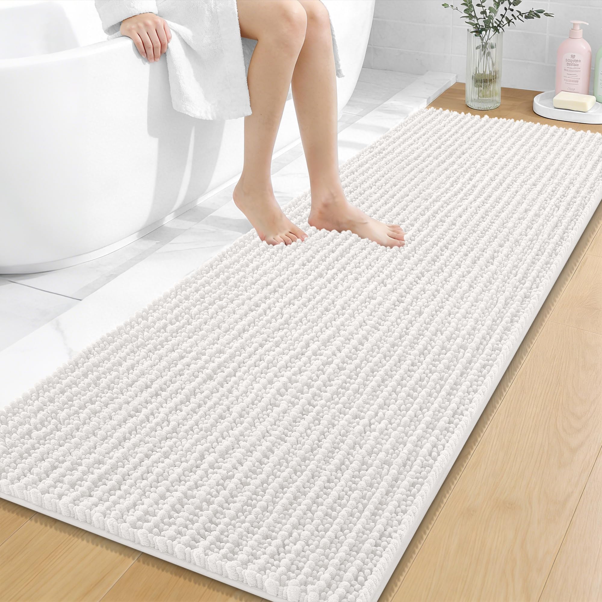 OLANLY Bathroom Rug Mat 30x20, Thick Soft and Absorbent Chenille Bath Mat, Non-Slip Rubber Backing, Machine Washable Quick Dry Bath Rugs for Tub Shower Floor, Home Decor Accessories, Grey